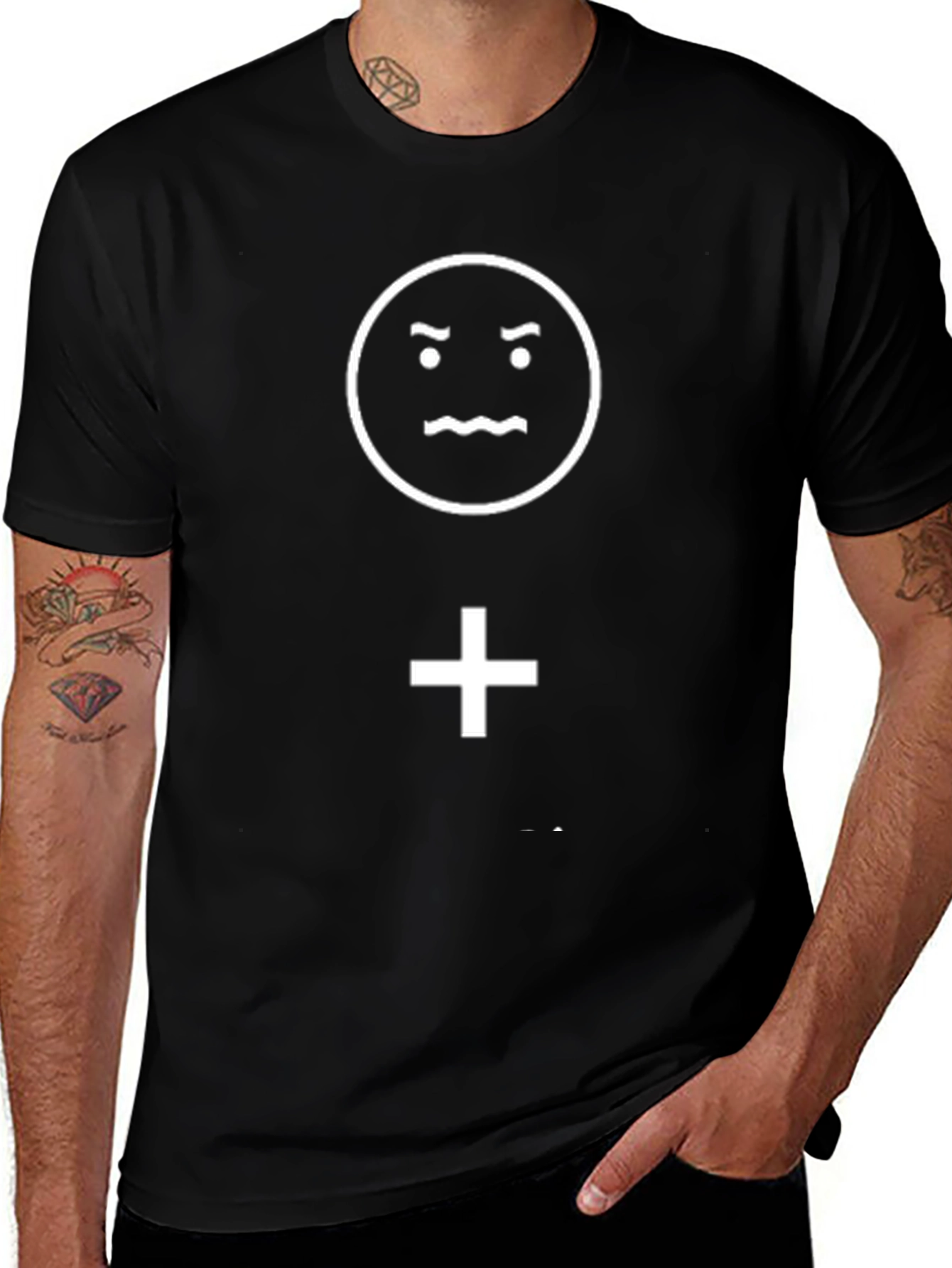 Emoticon Plus Sign Black Graphic Tee