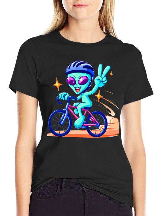 Alien Cyclist Graphic Tee - Fun & Unique Design