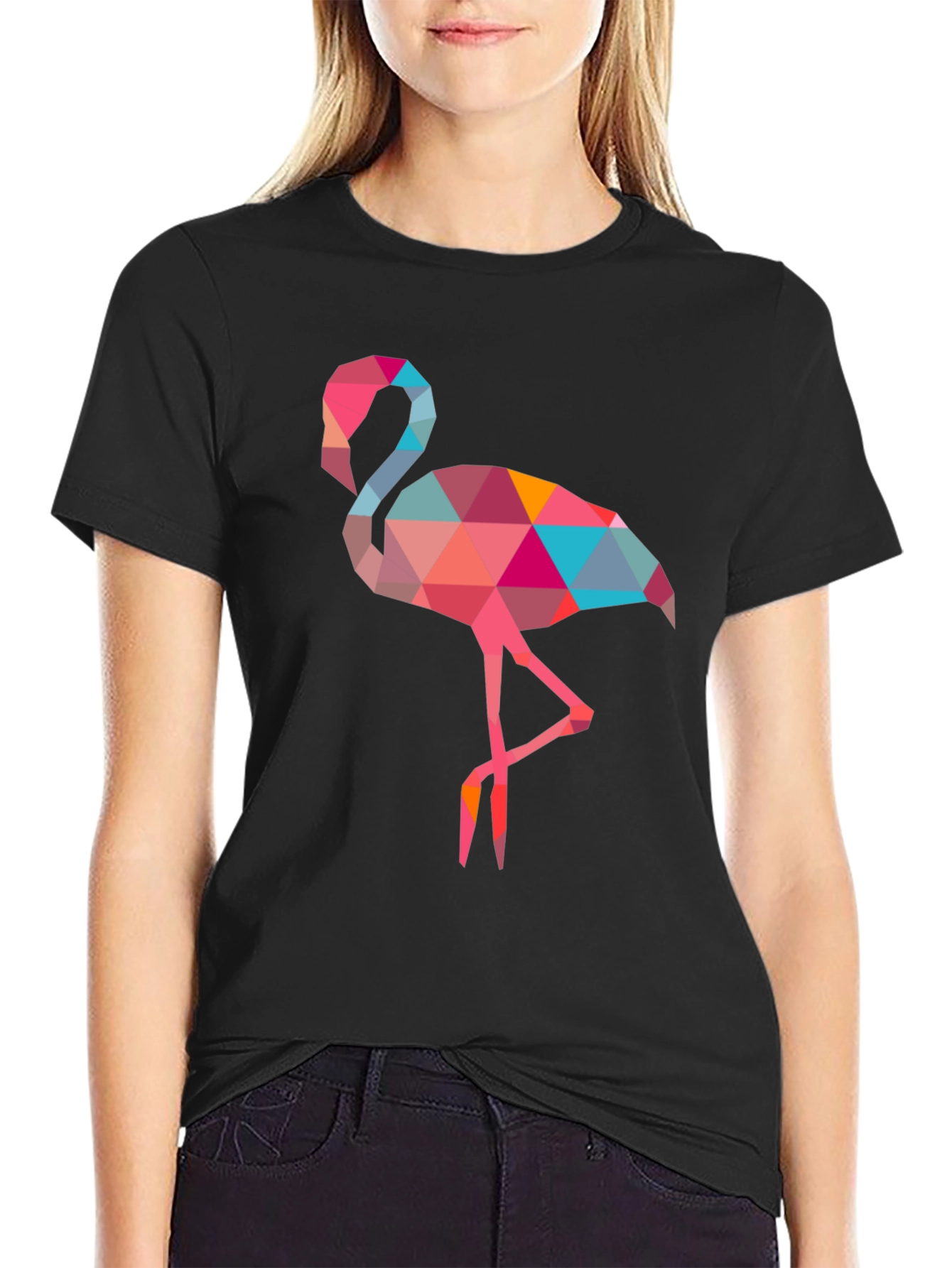 Geometric Flamingo Tee - Unique Poly Art Design