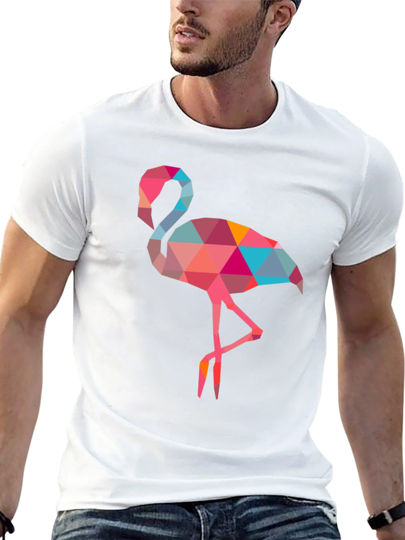 Geometric Flamingo Tee - Unique Poly Art Design