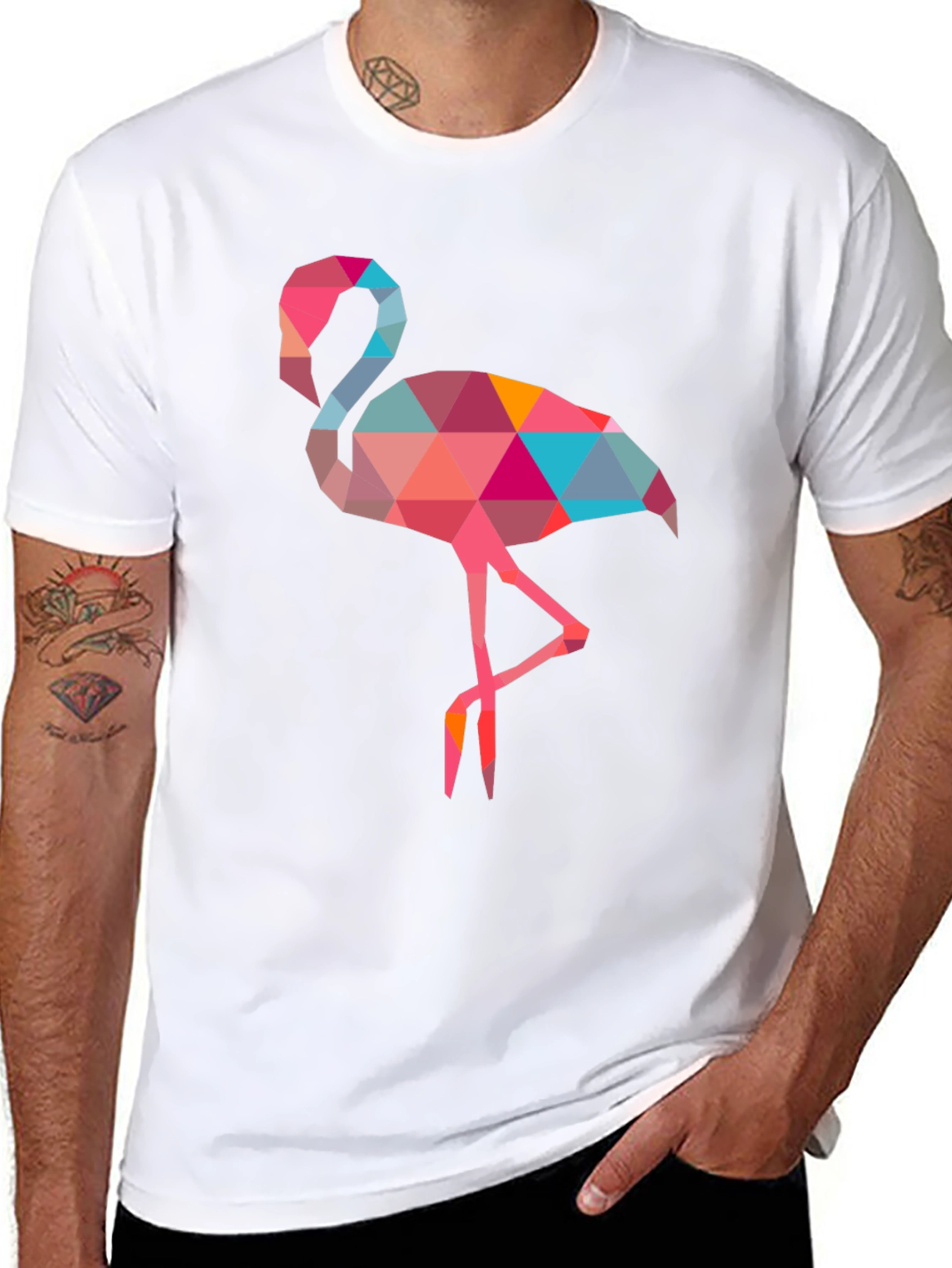 Geometric Flamingo Tee - Unique Poly Art Design