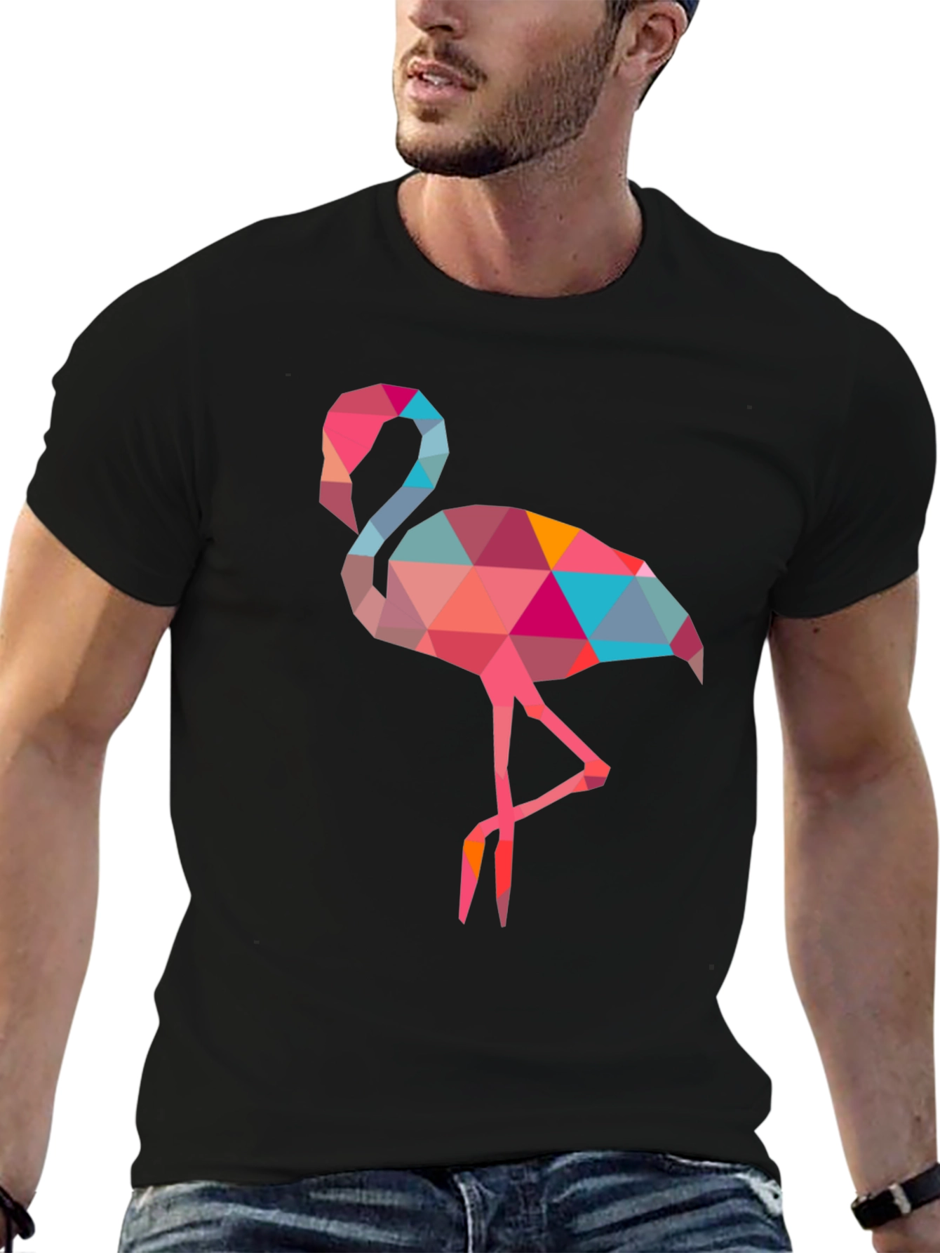 Geometric Flamingo Tee - Unique Poly Art Design
