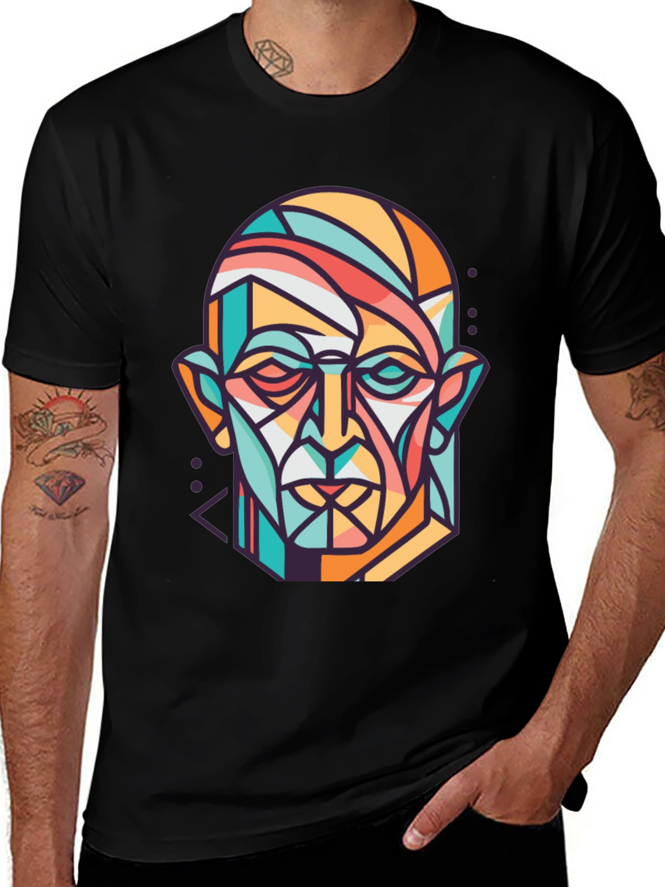 Abstract Geometric Face Graphic Print T-Shirt