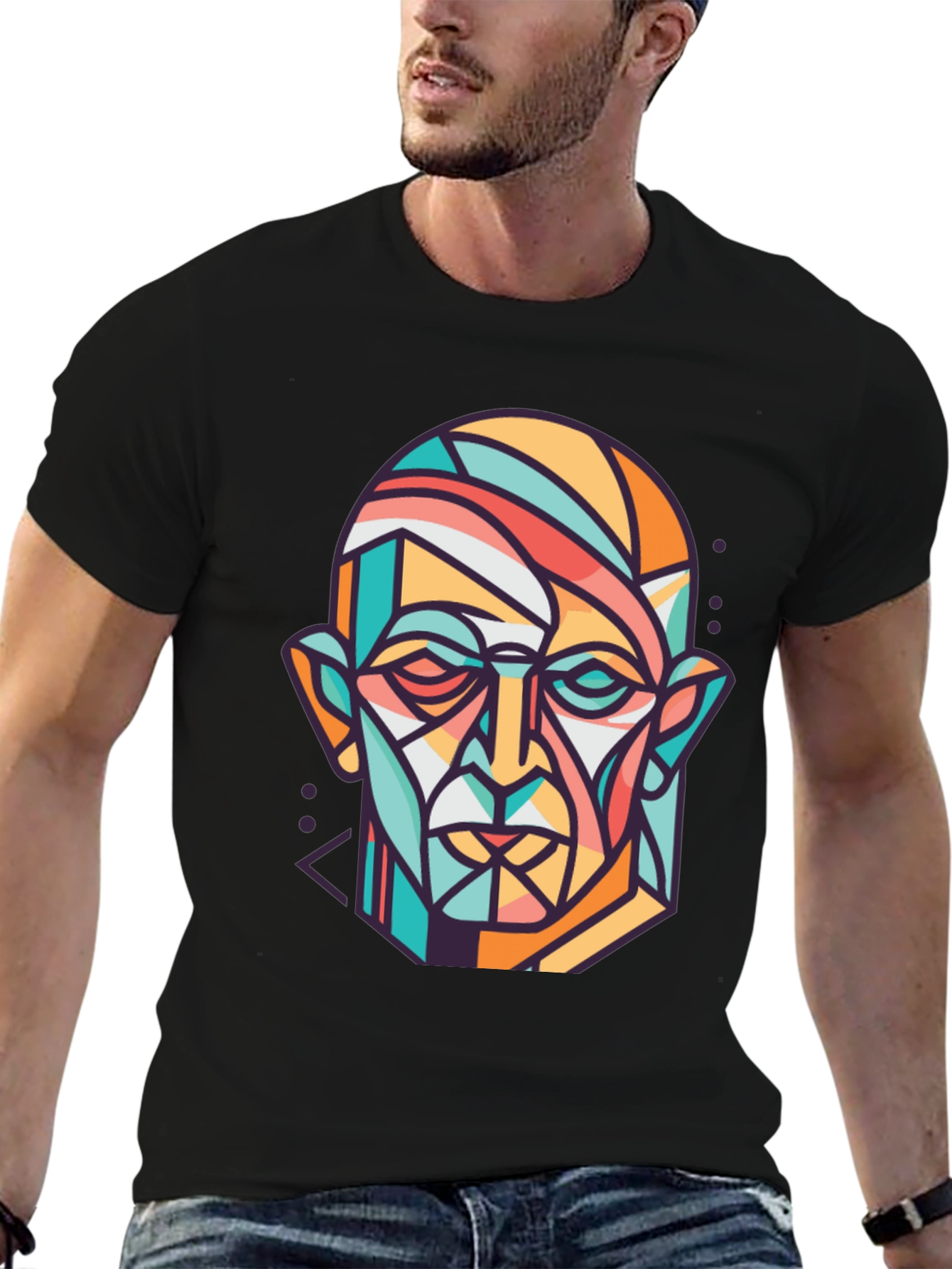 Abstract Geometric Face Graphic Print T-Shirt
