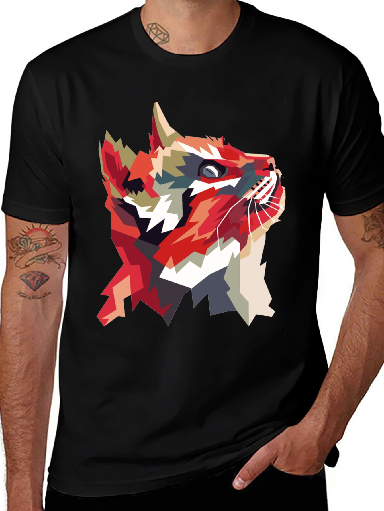 Geometric Cat Graphic T-Shirt - Abstract Animal Print