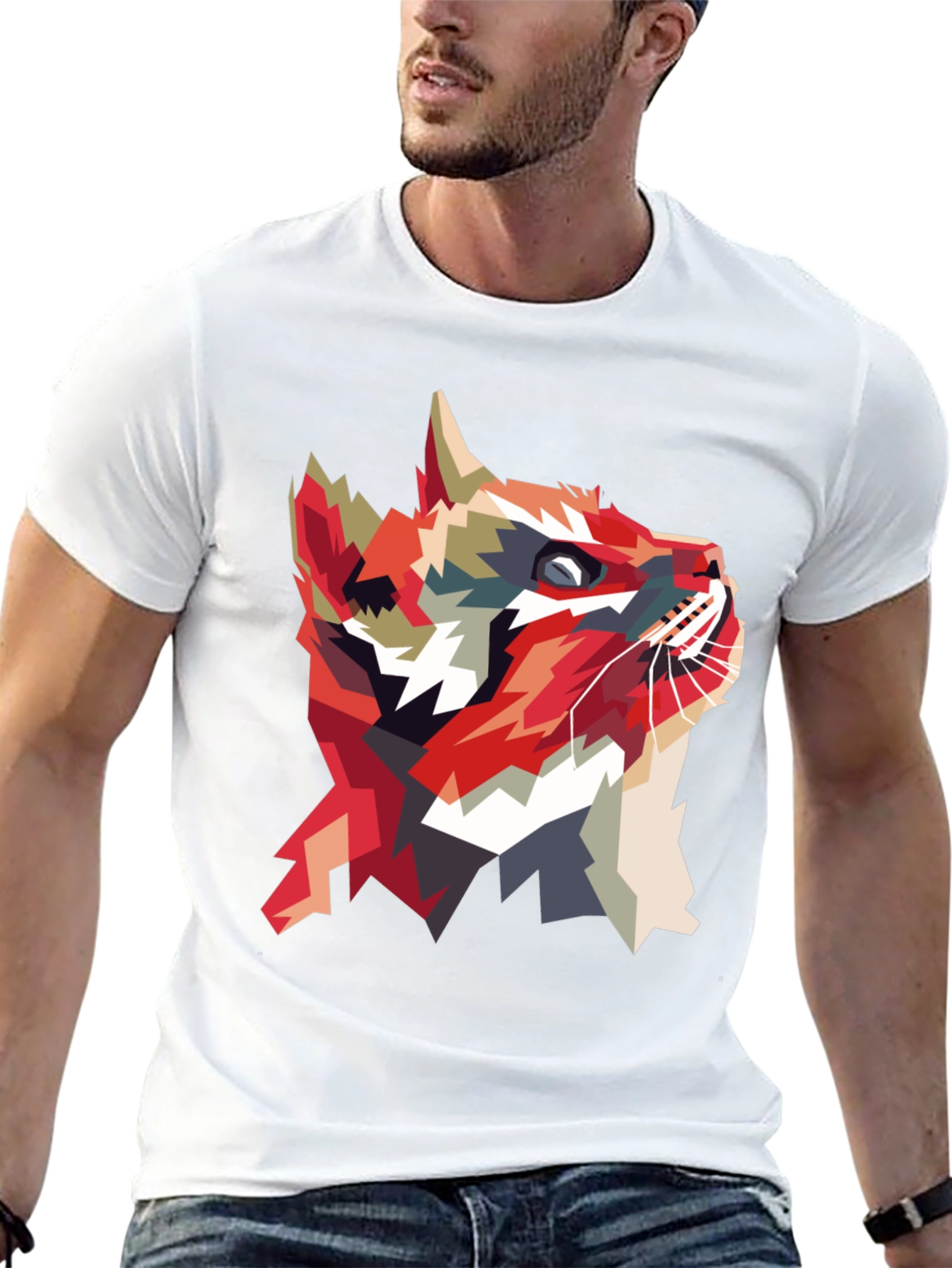 Geometric Cat Graphic T-Shirt - Abstract Animal Print