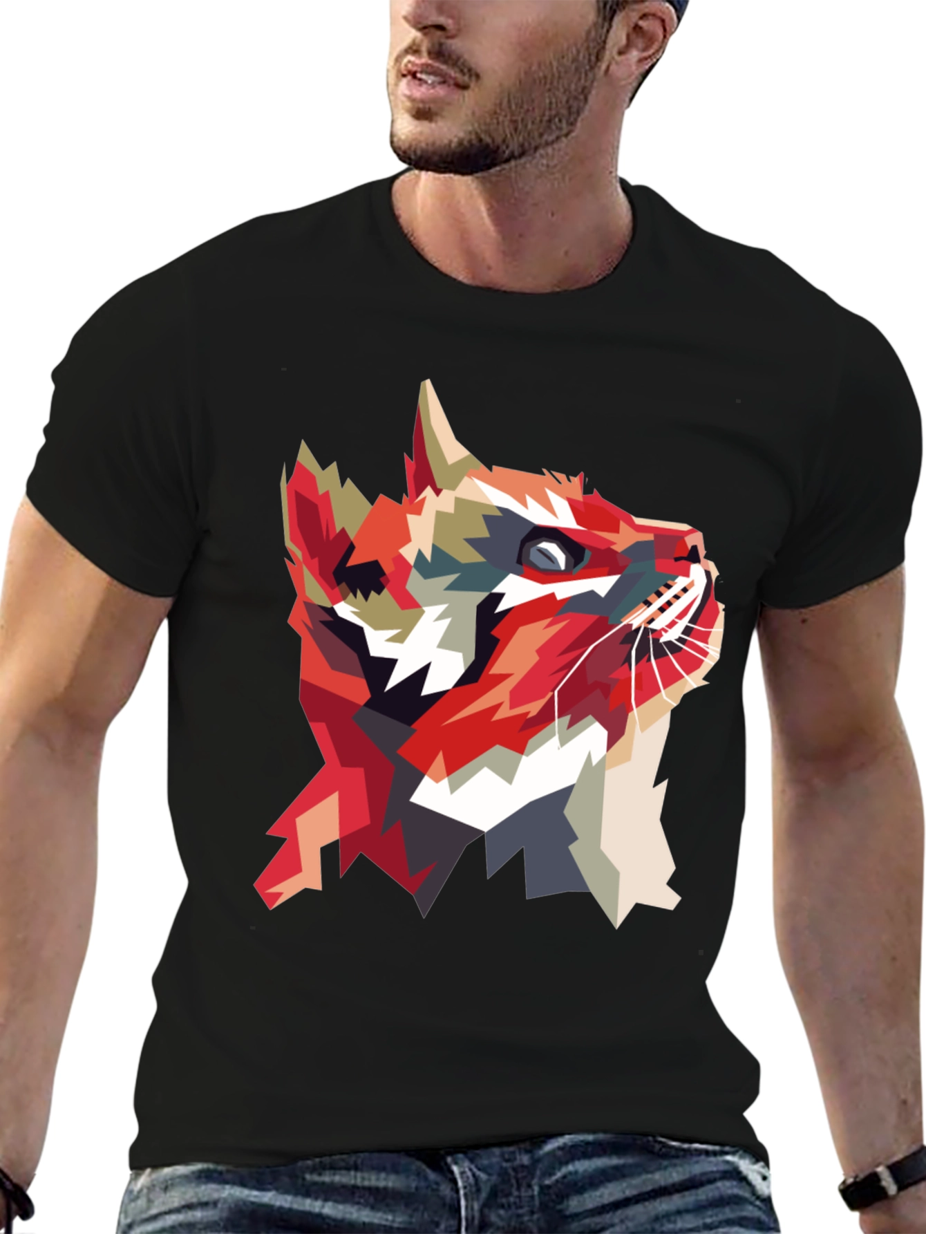 Geometric Cat Graphic T-Shirt - Abstract Animal Print