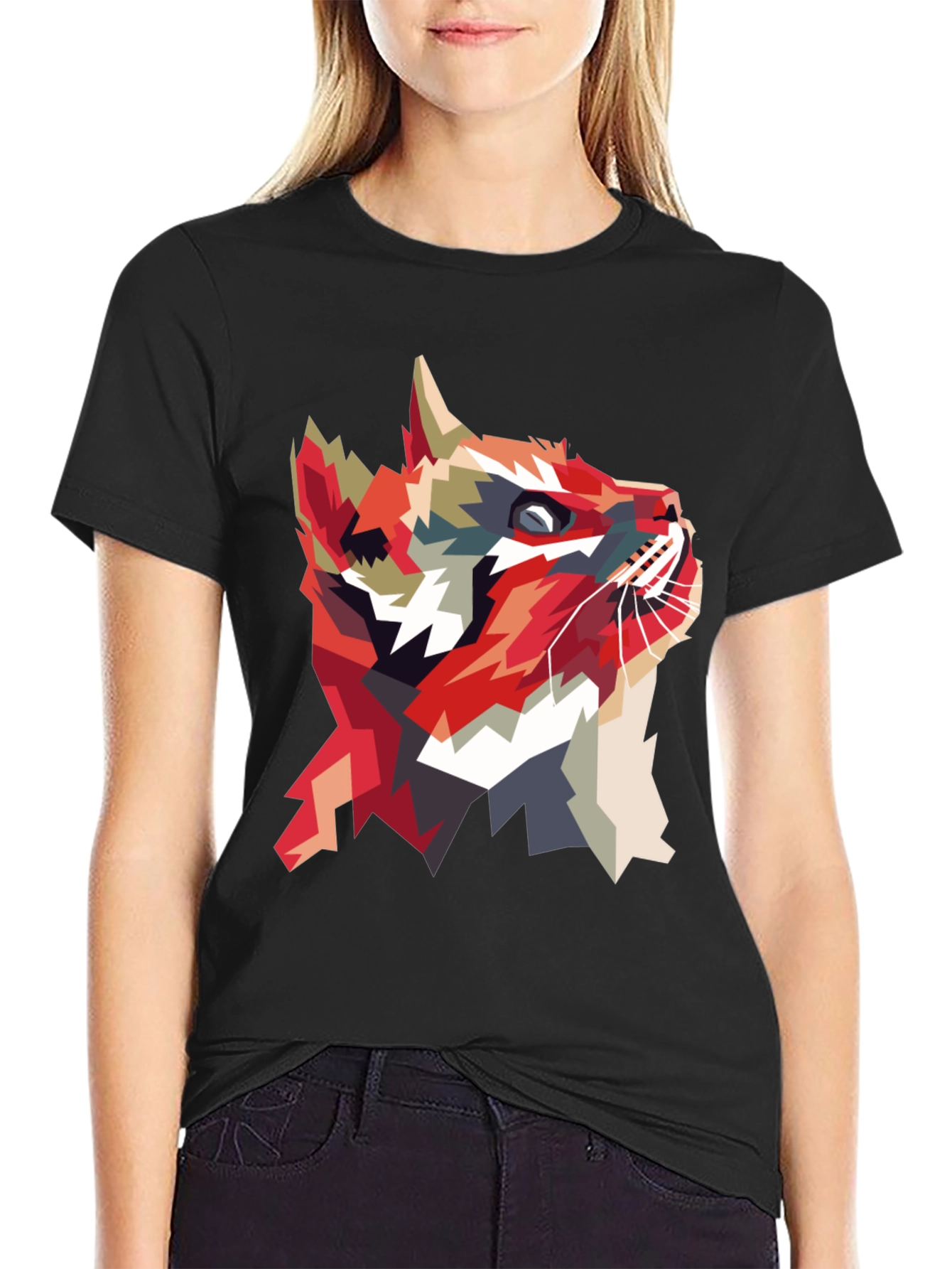 Geometric Cat Graphic T-Shirt - Abstract Animal Print