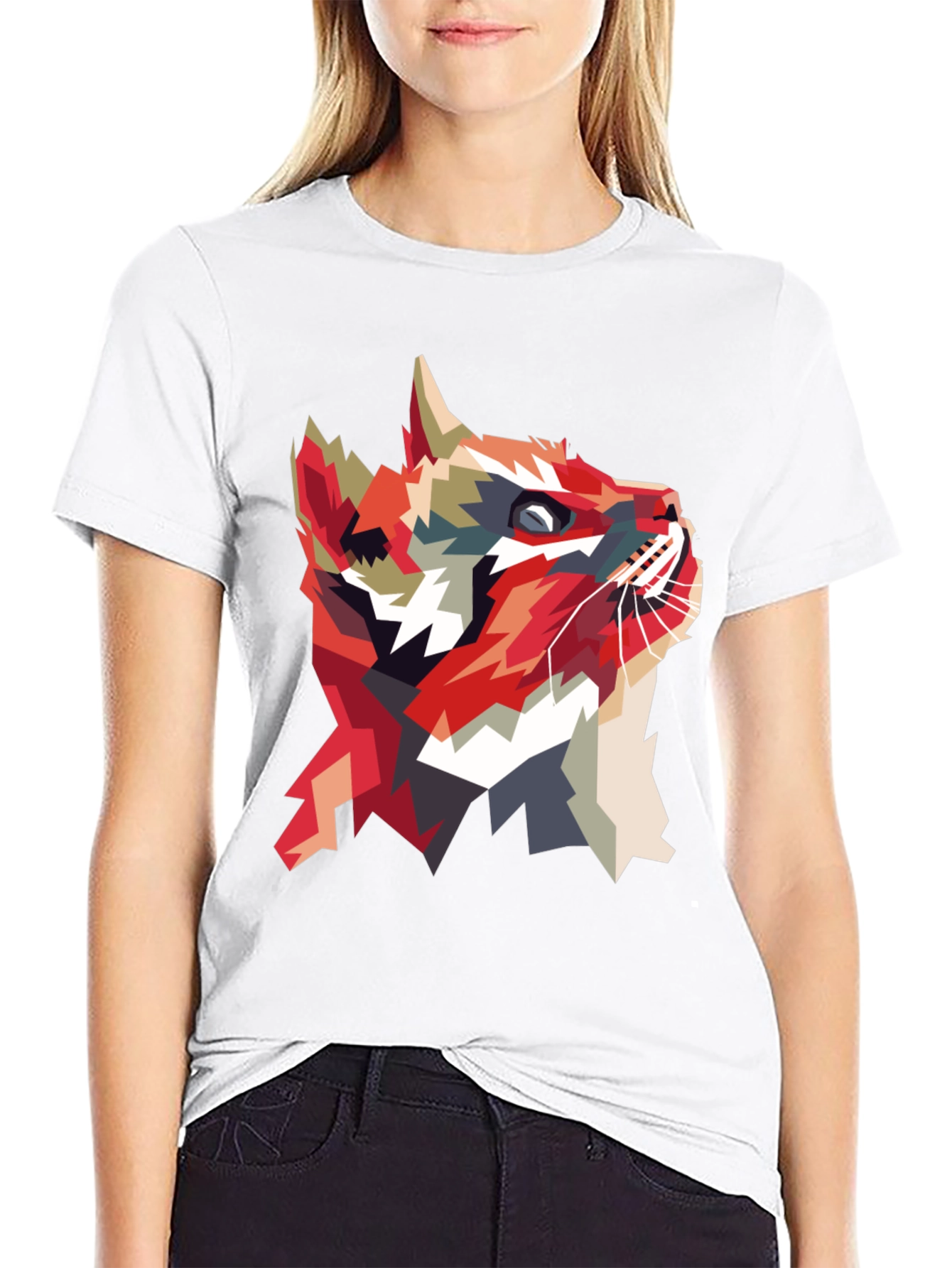 Geometric Cat Graphic T-Shirt - Abstract Animal Print