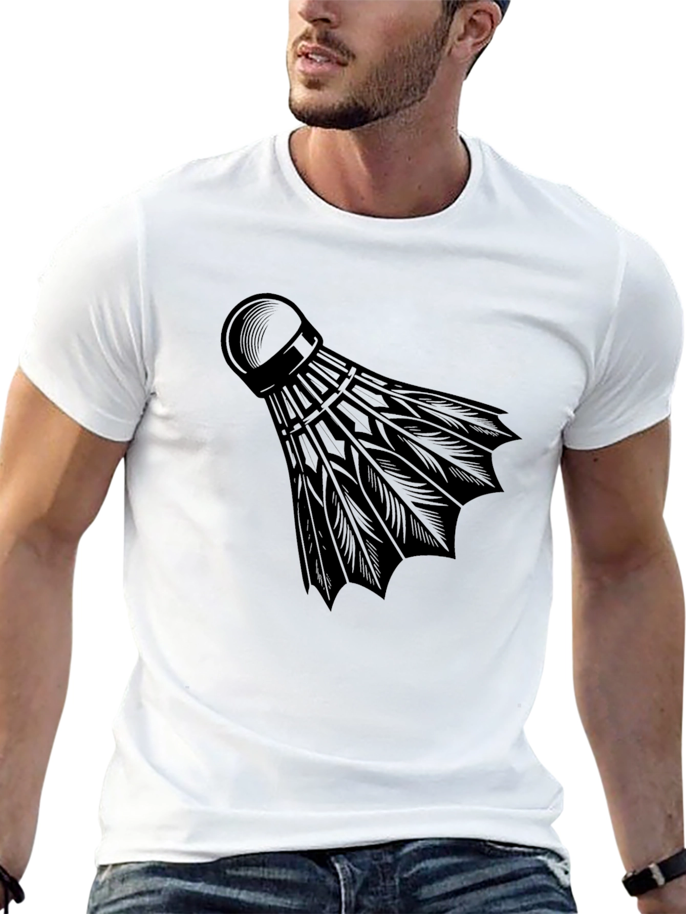 Mens Black Badminton Shuttlecock Graphic T-Shirt