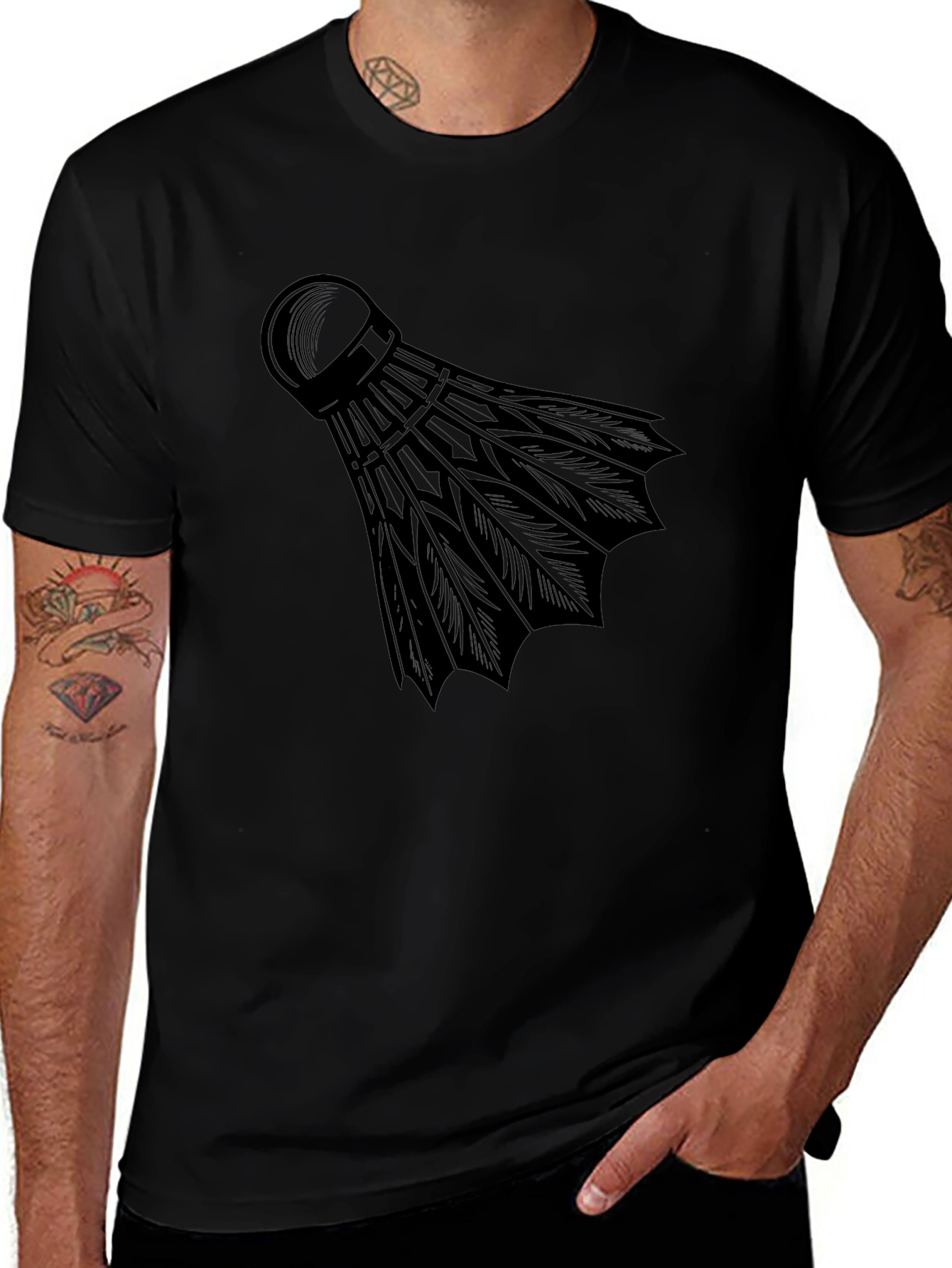 Mens Black Badminton Shuttlecock Graphic T-Shirt