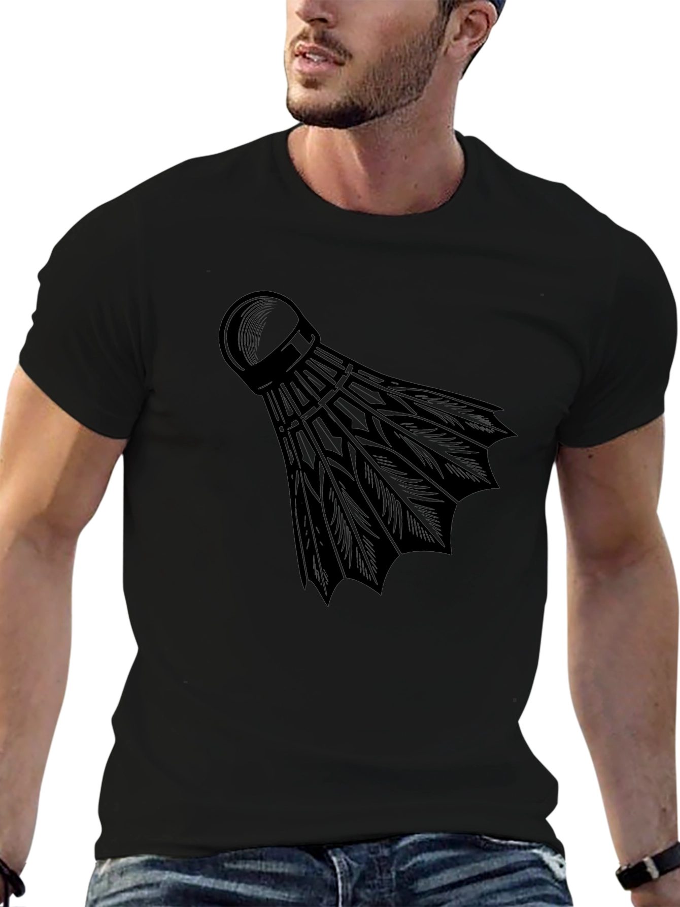 Mens Black Badminton Shuttlecock Graphic T-Shirt