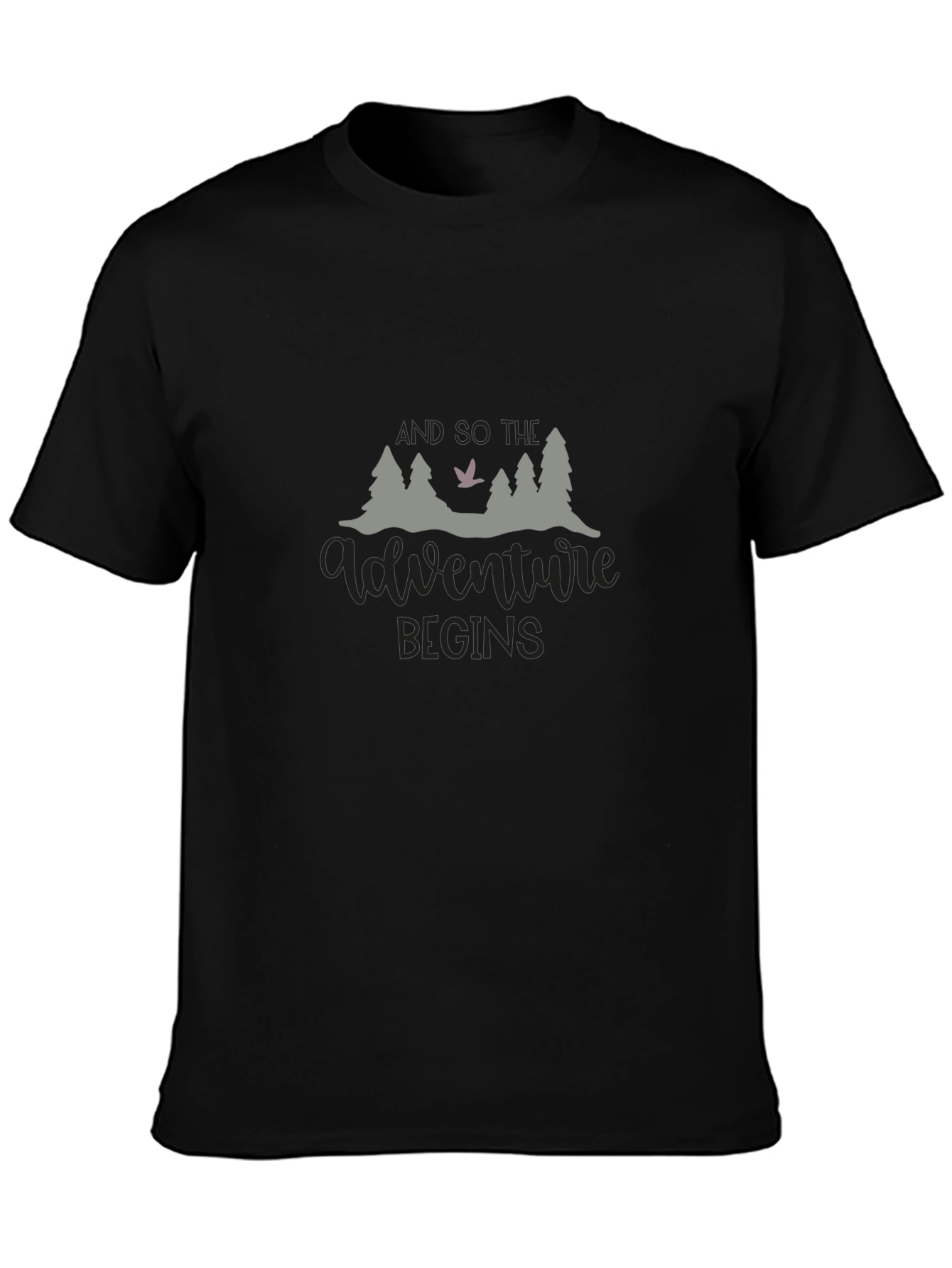 Adventure Begins Graphic Tee - Black Cotton Casual Shirt