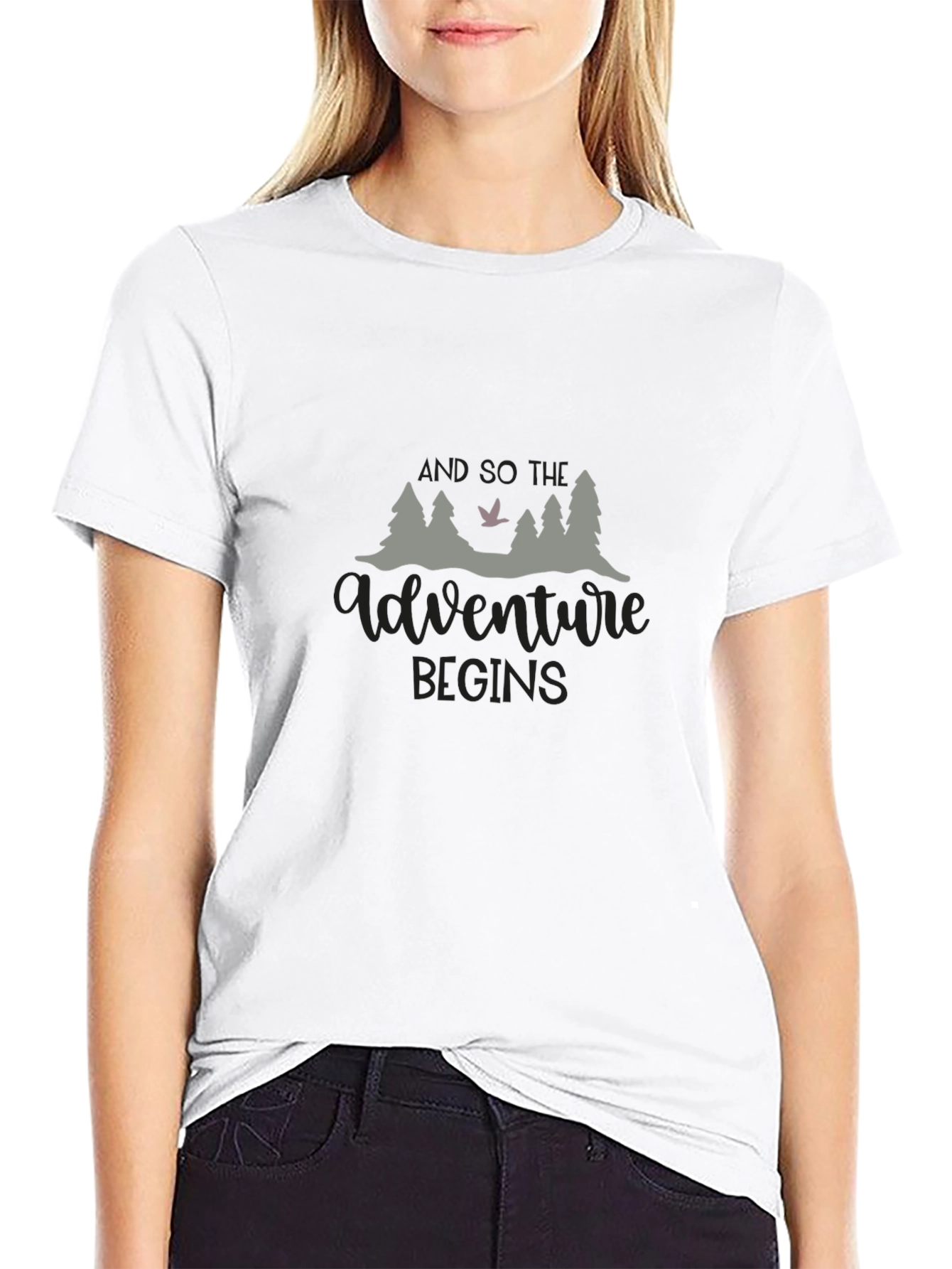 Adventure Begins Graphic Tee - Black Cotton Casual Shirt