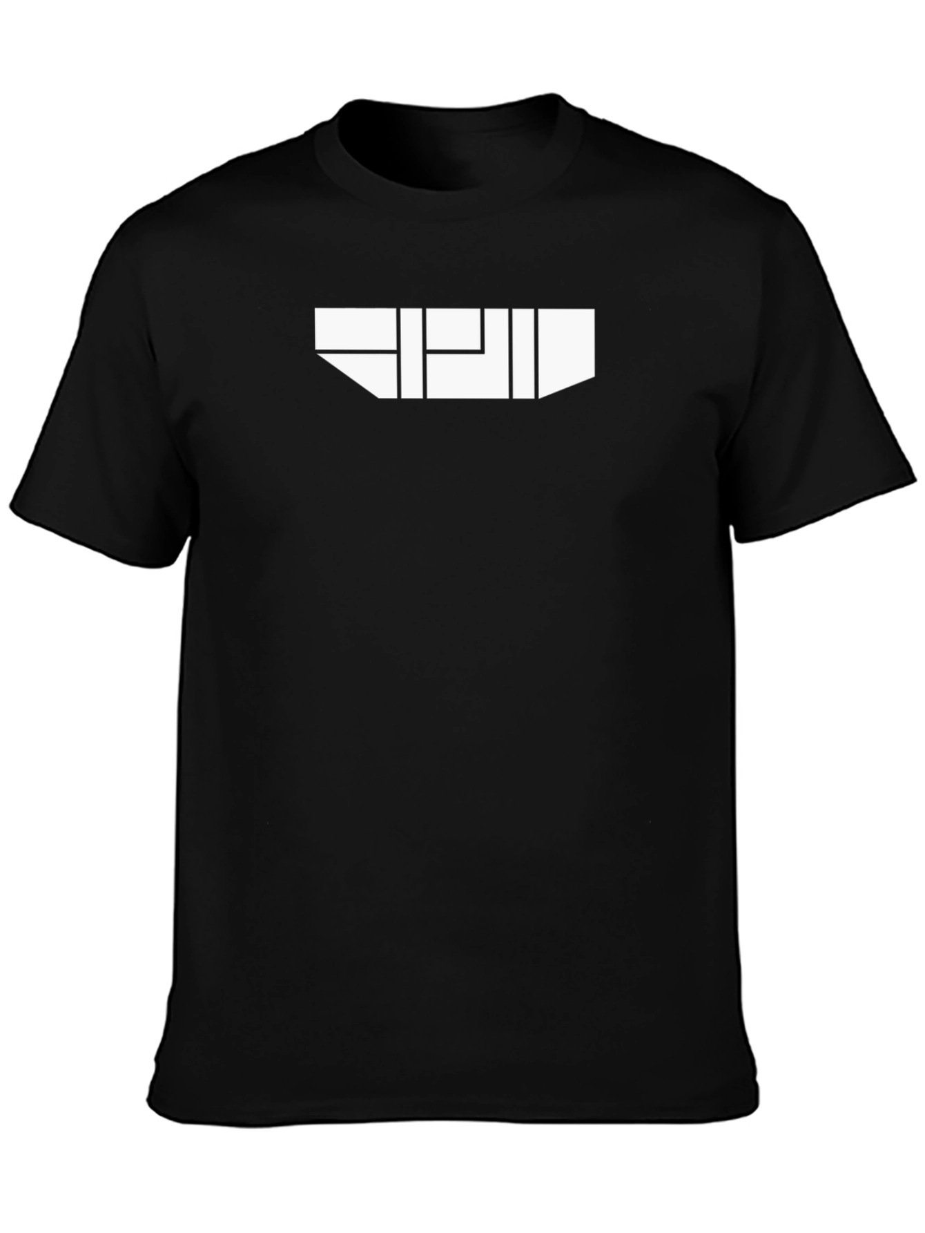 Geometric White Graphic on Black T-Shirt