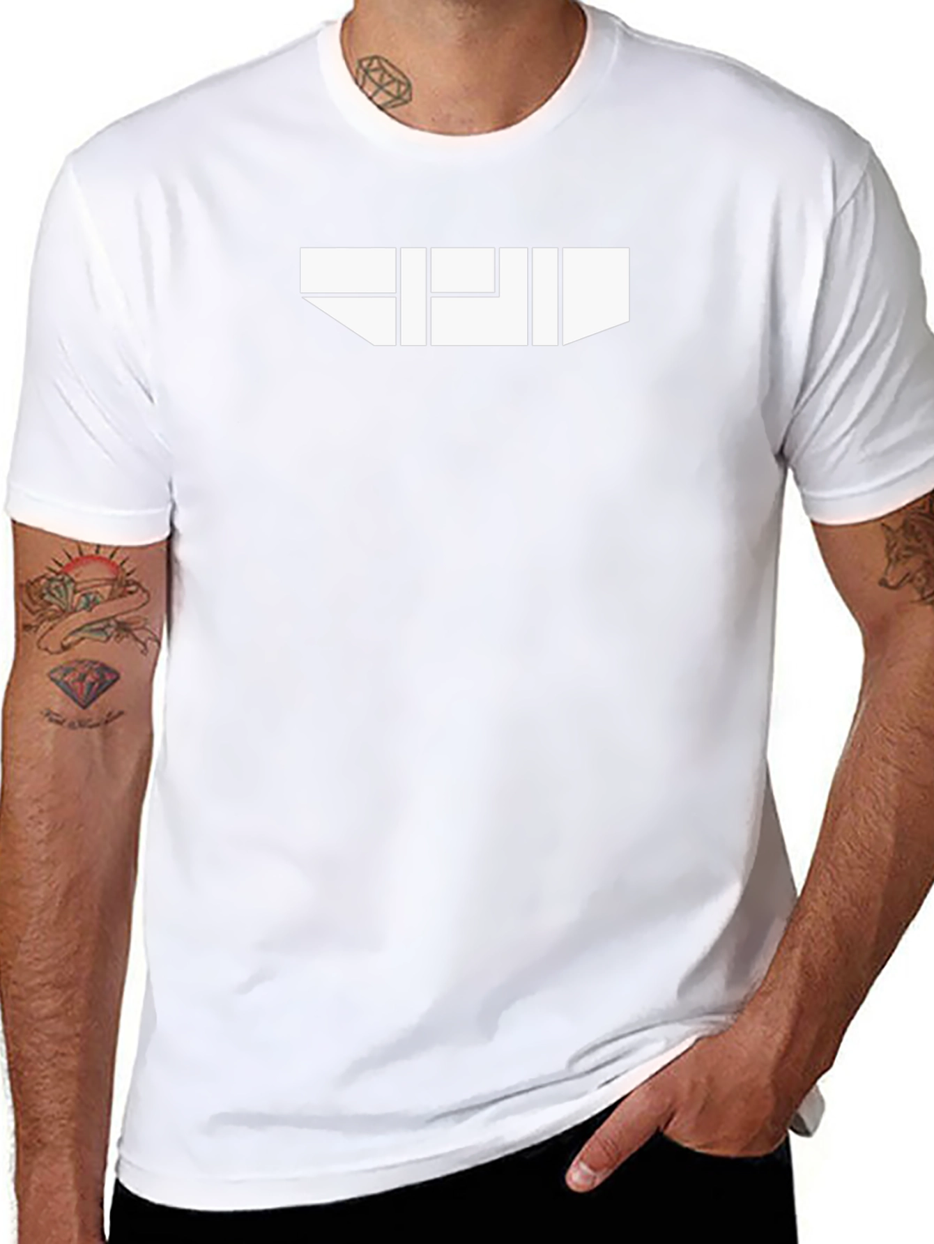 Geometric White Graphic on Black T-Shirt