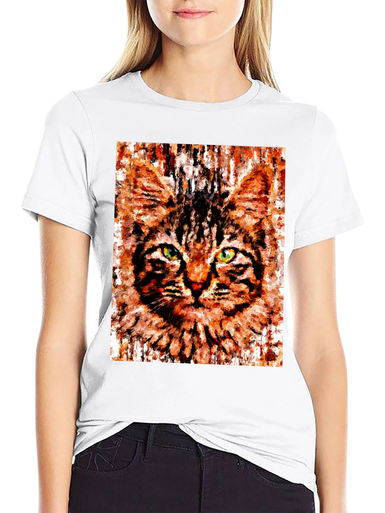 Abstract Cat Portrait Graphic T-Shirt