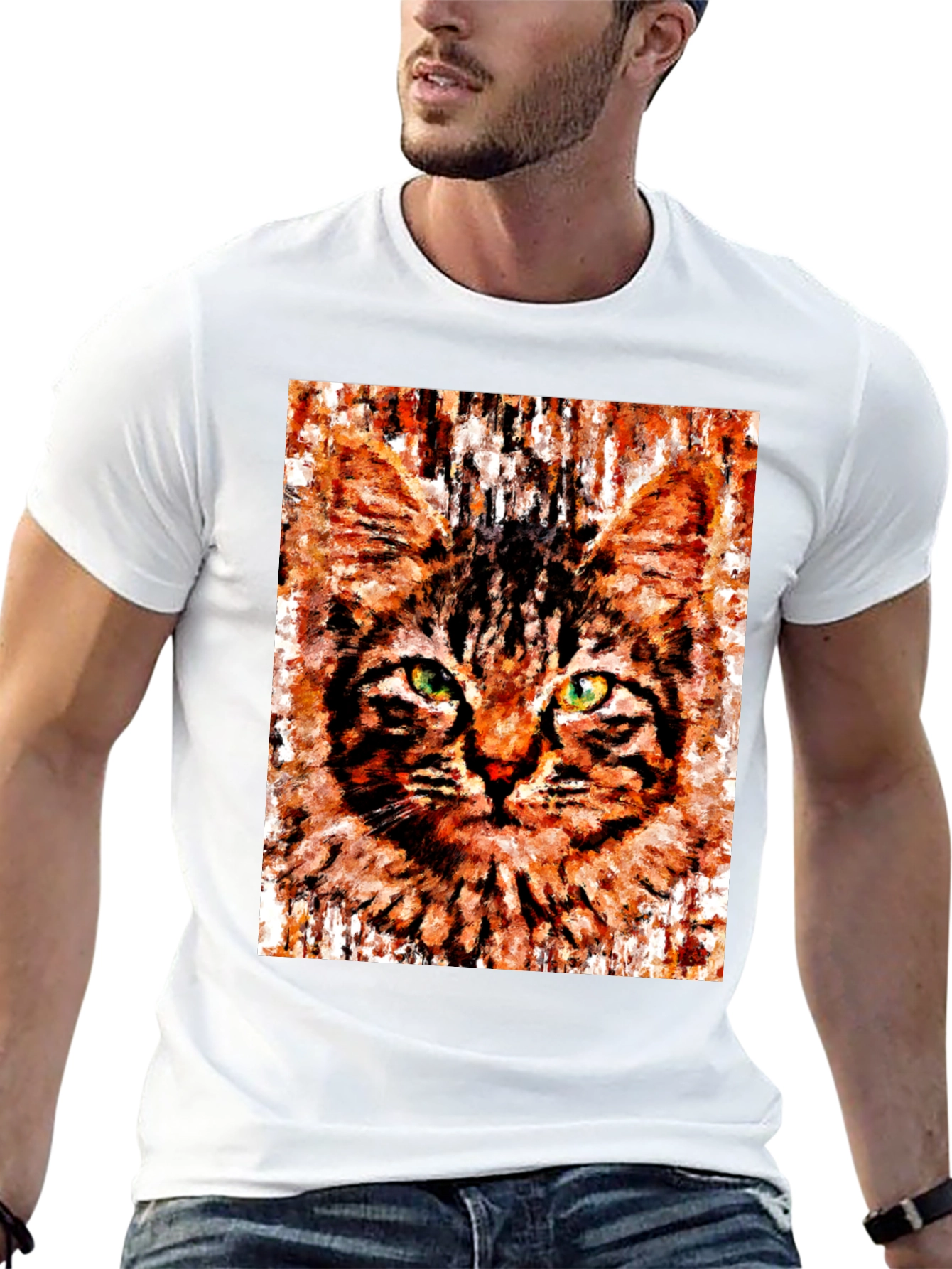 Abstract Cat Portrait Graphic T-Shirt