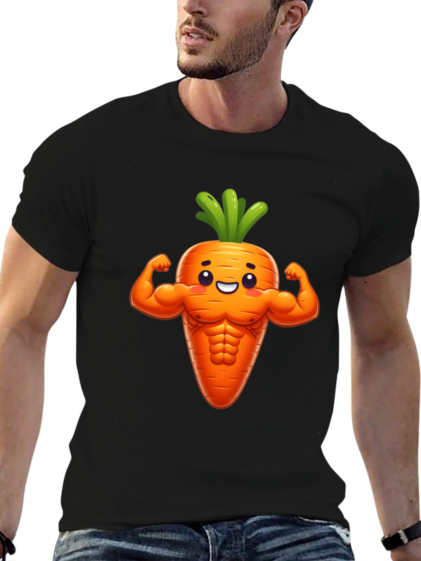 Funny Muscular Carrot Graphic Tee - Black Cotton Shirt