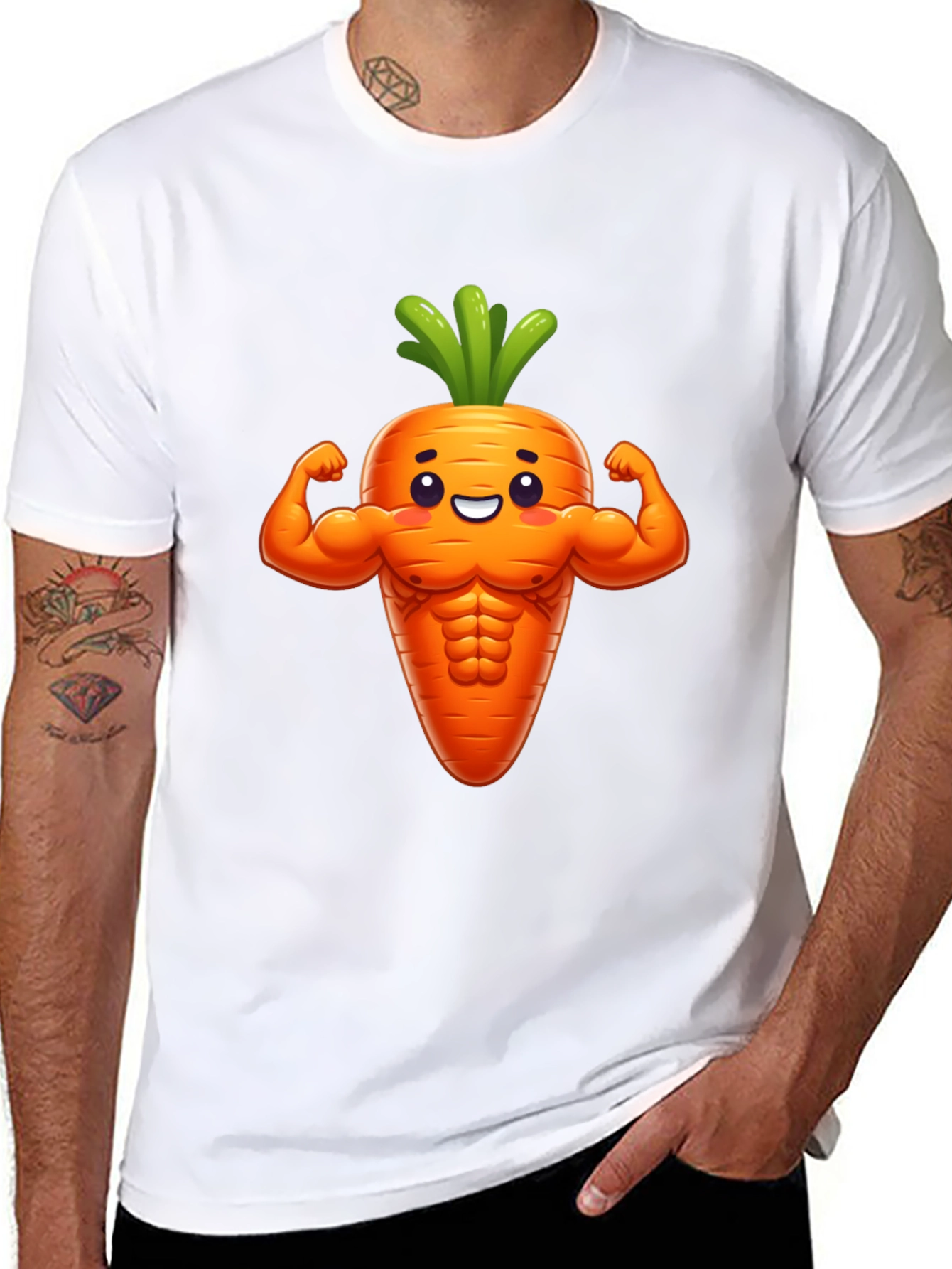 Funny Muscular Carrot Graphic Tee - Black Cotton Shirt