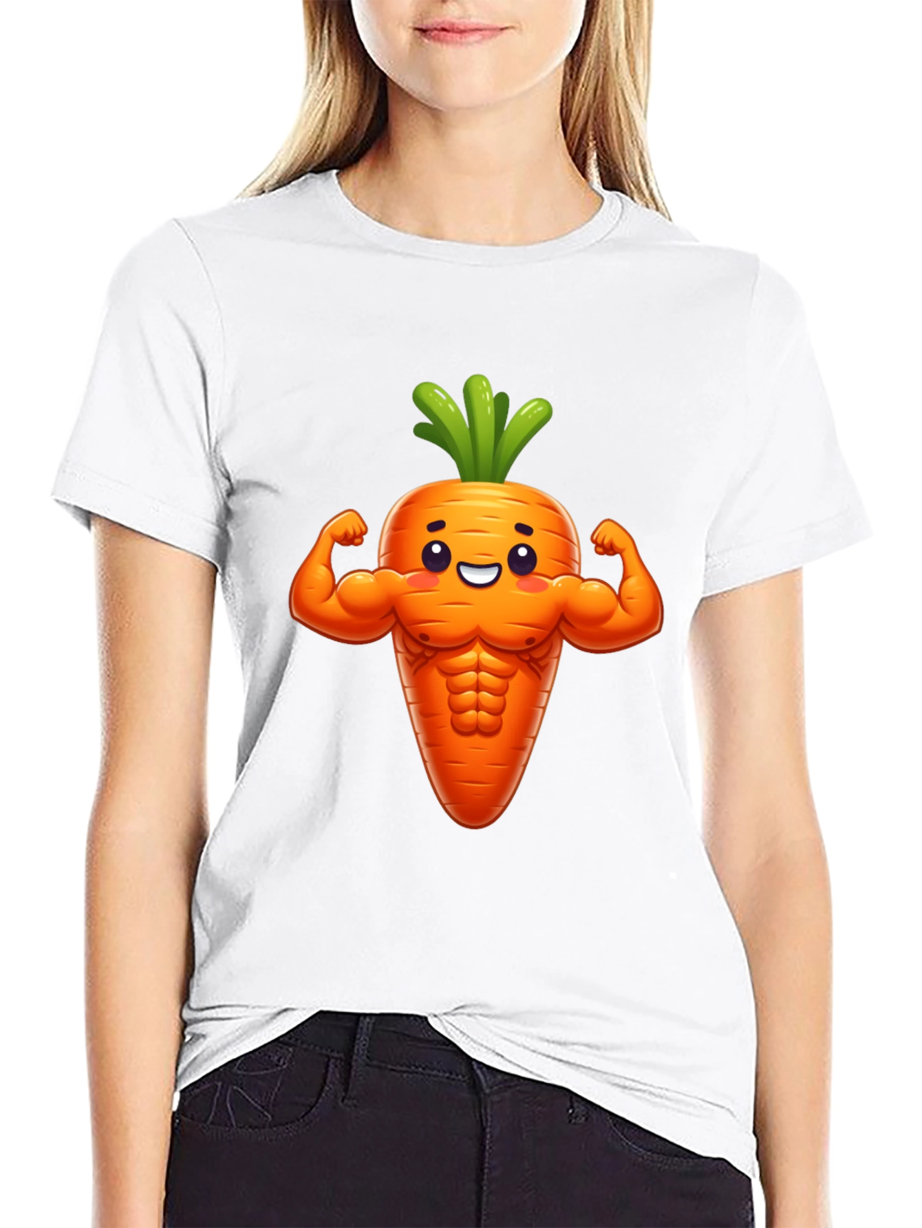 Funny Muscular Carrot Graphic Tee - Black Cotton Shirt