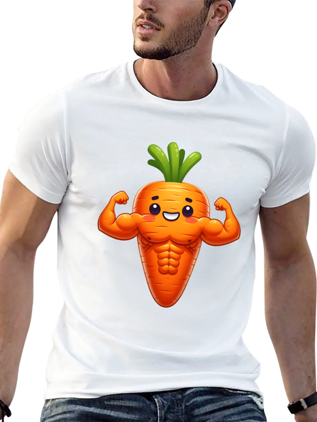 Funny Muscular Carrot Graphic Tee - Black Cotton Shirt