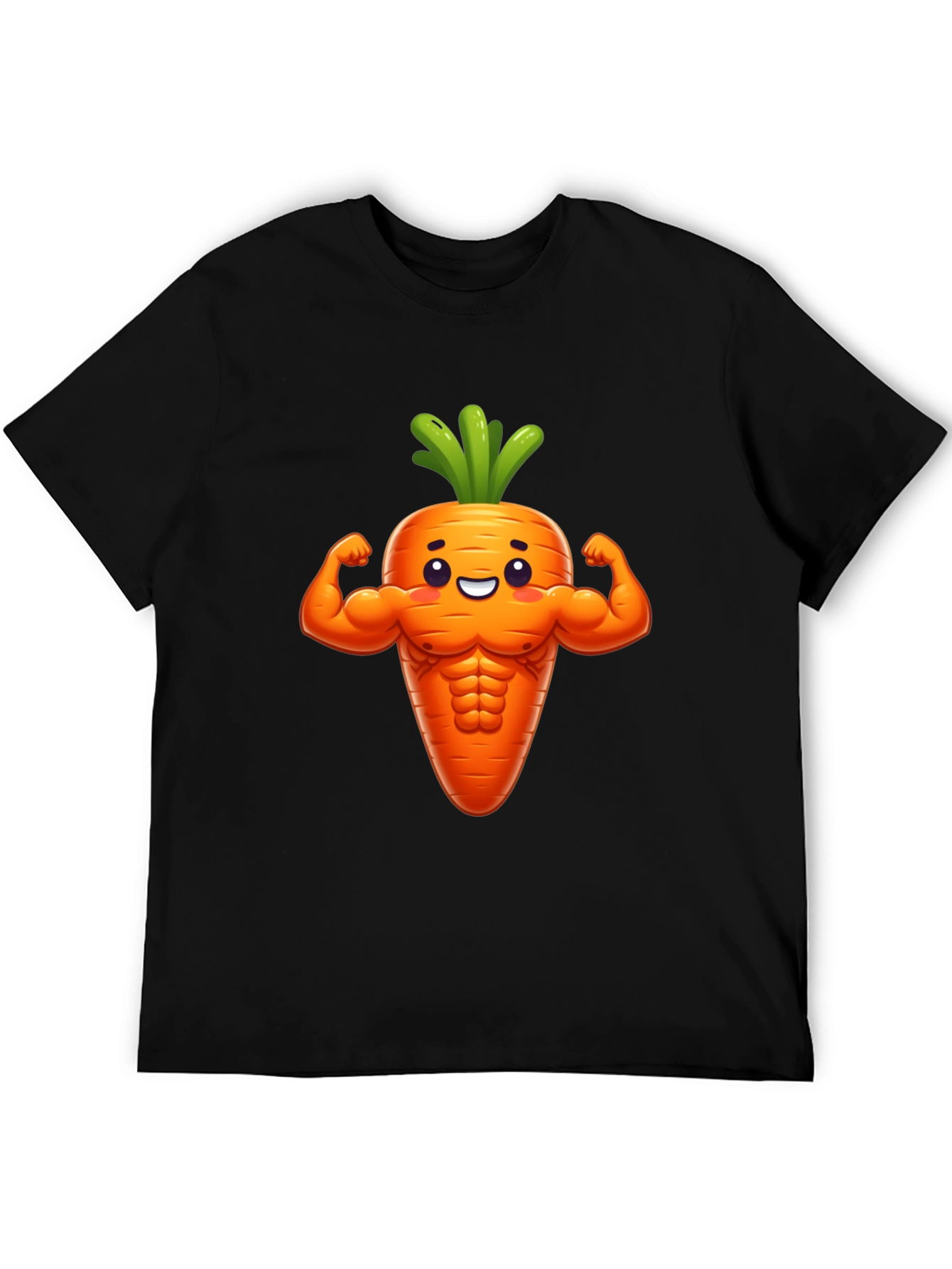 Funny Muscular Carrot Graphic Tee - Black Cotton Shirt