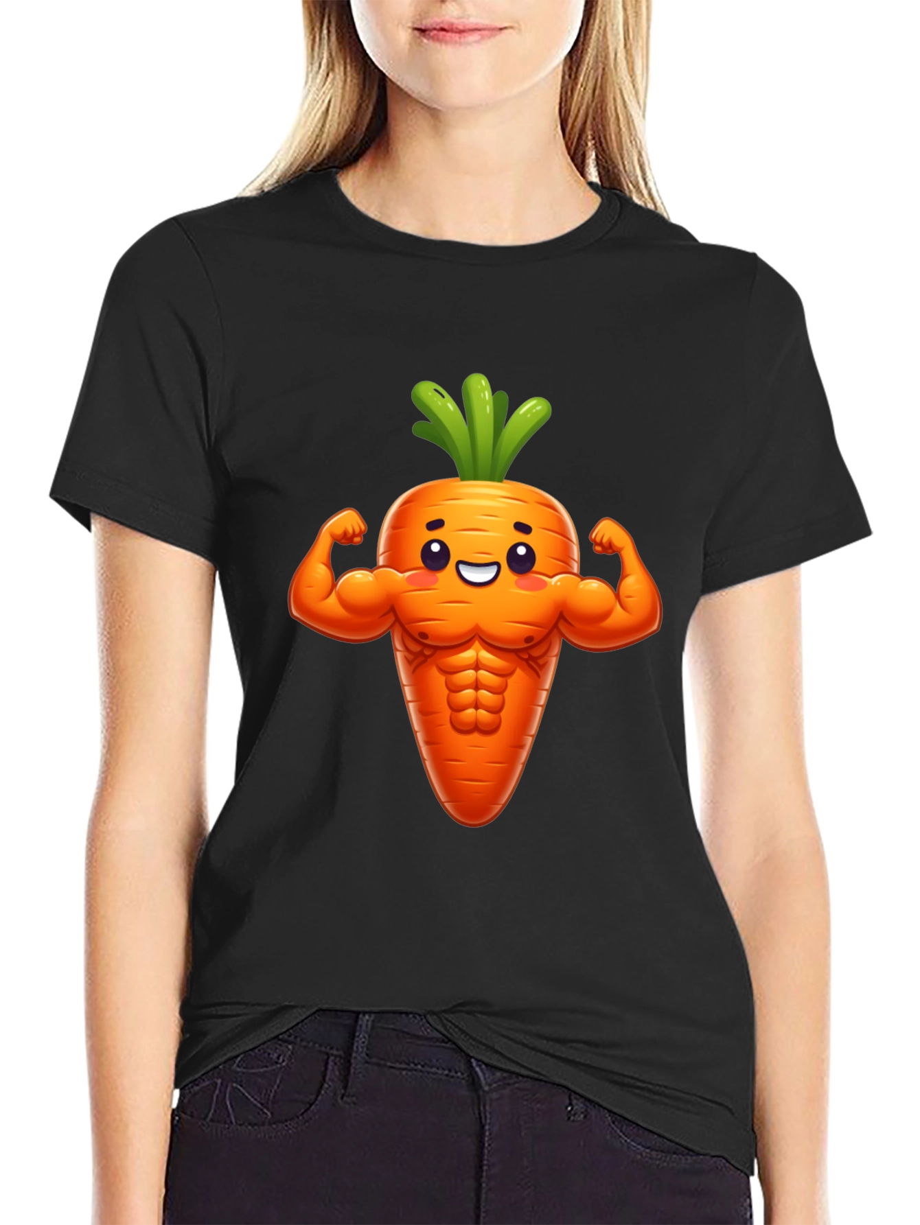 Funny Muscular Carrot Graphic Tee - Black Cotton Shirt