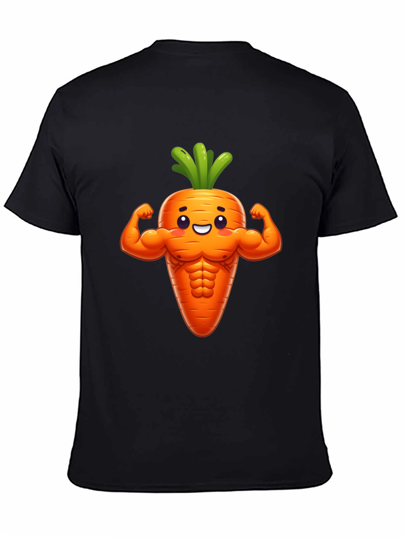 Funny Muscular Carrot Graphic Tee - Black Cotton Shirt