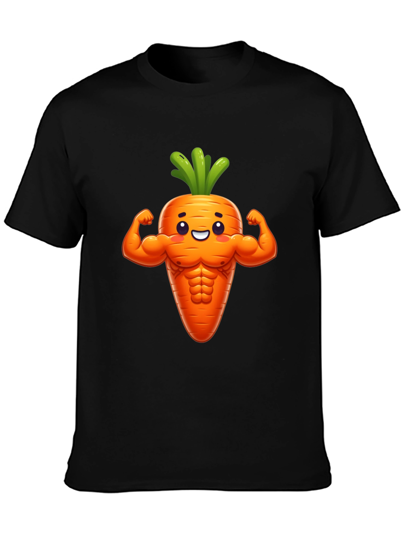Funny Muscular Carrot Graphic Tee - Black Cotton Shirt