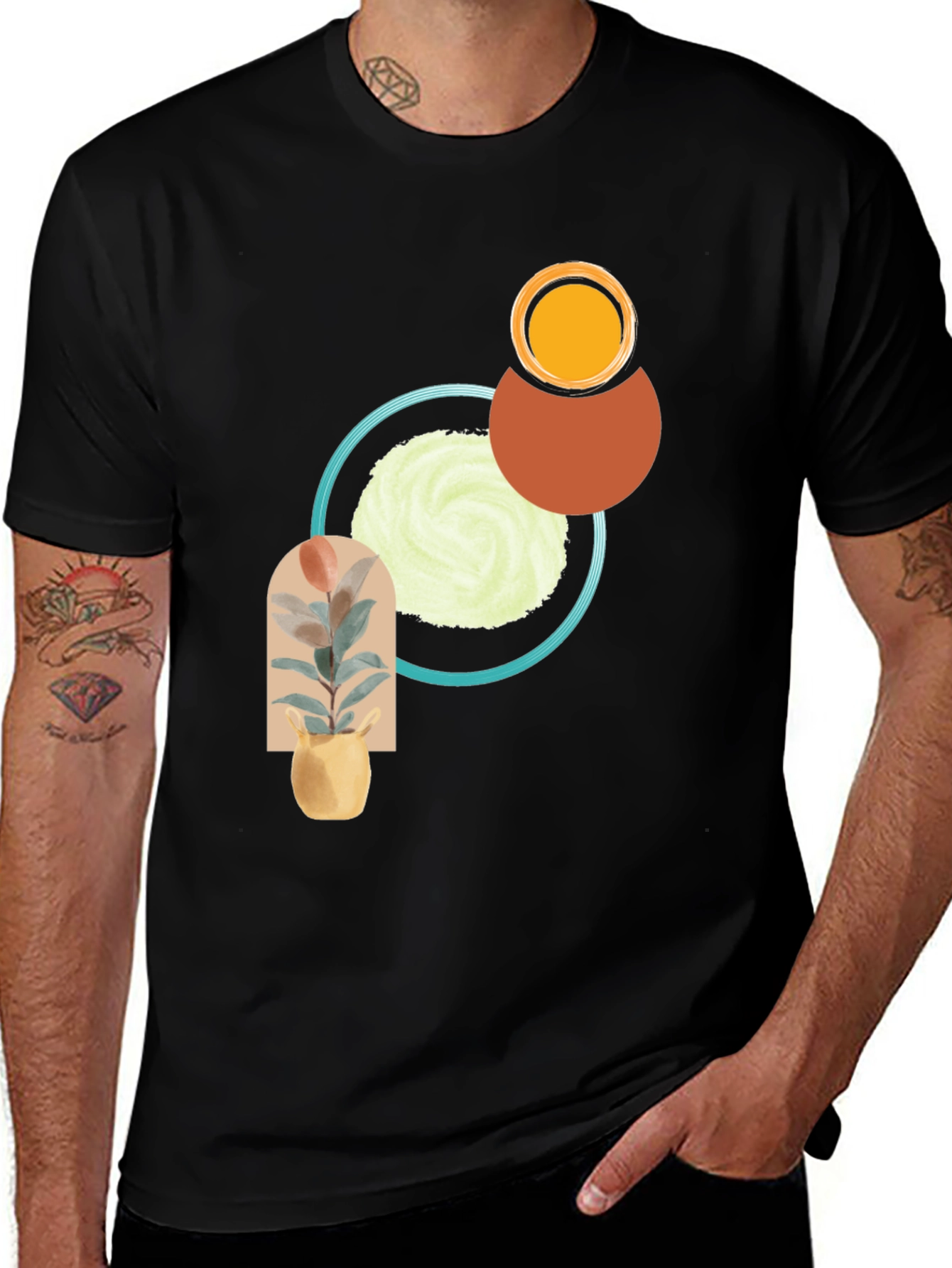 Abstract Geometric Graphic T-Shirt - Modern Style