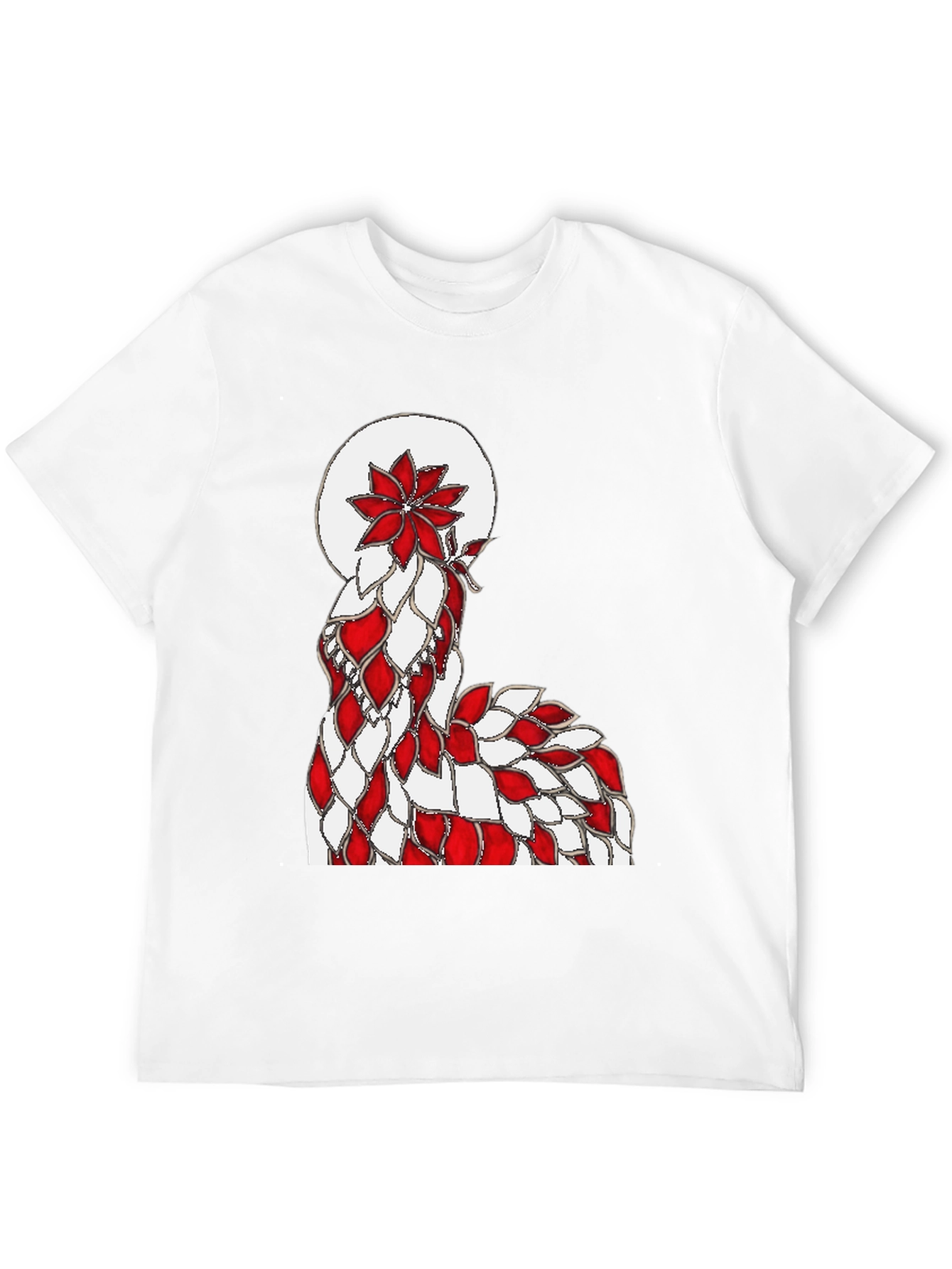 Abstract Red & White Floral Design Black T-Shirt