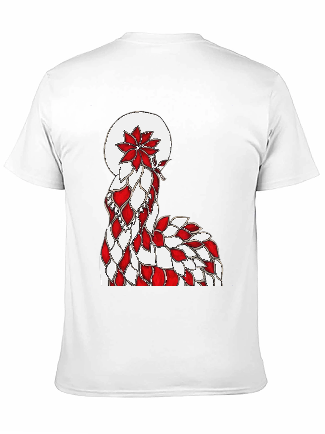 Abstract Red & White Floral Design Black T-Shirt