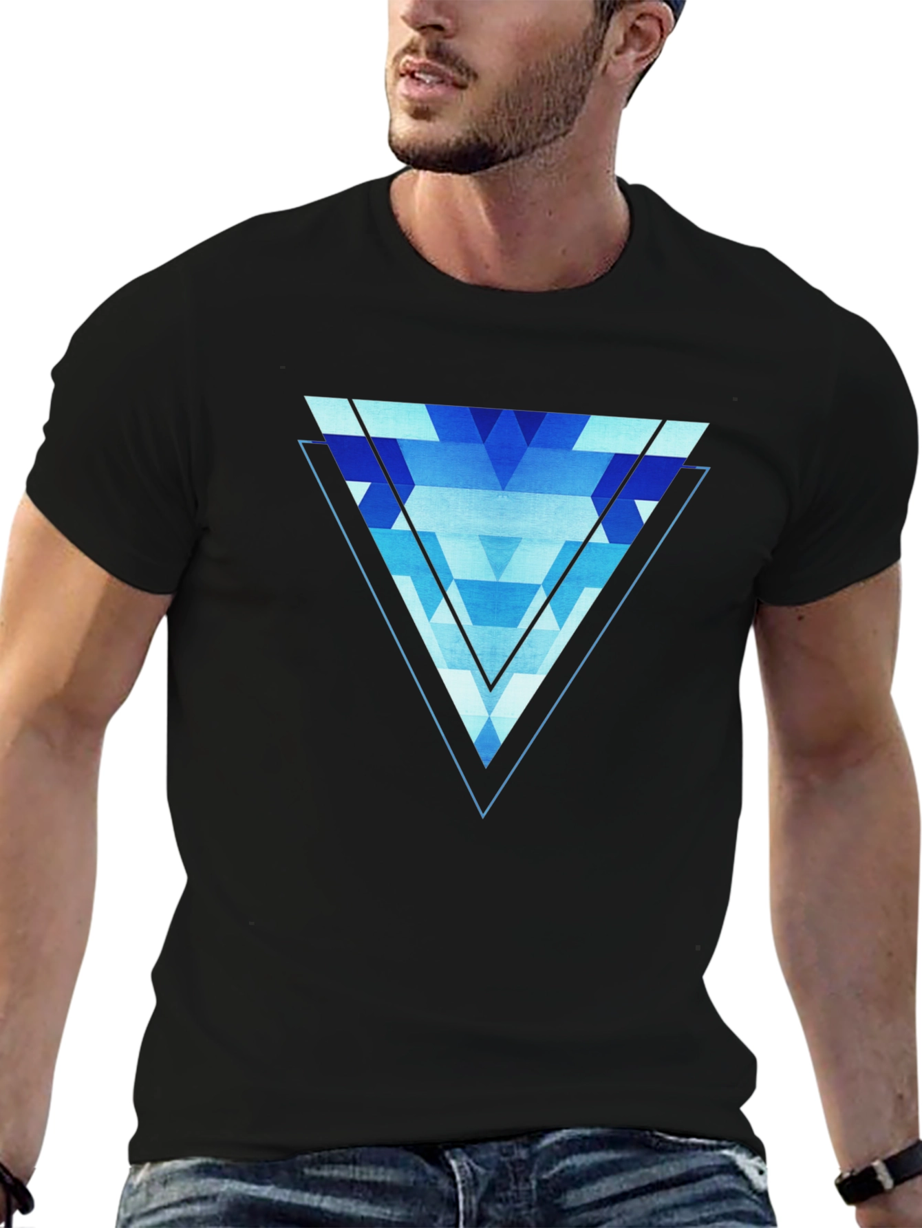 Geometric Blue Triangle Graphic Tee