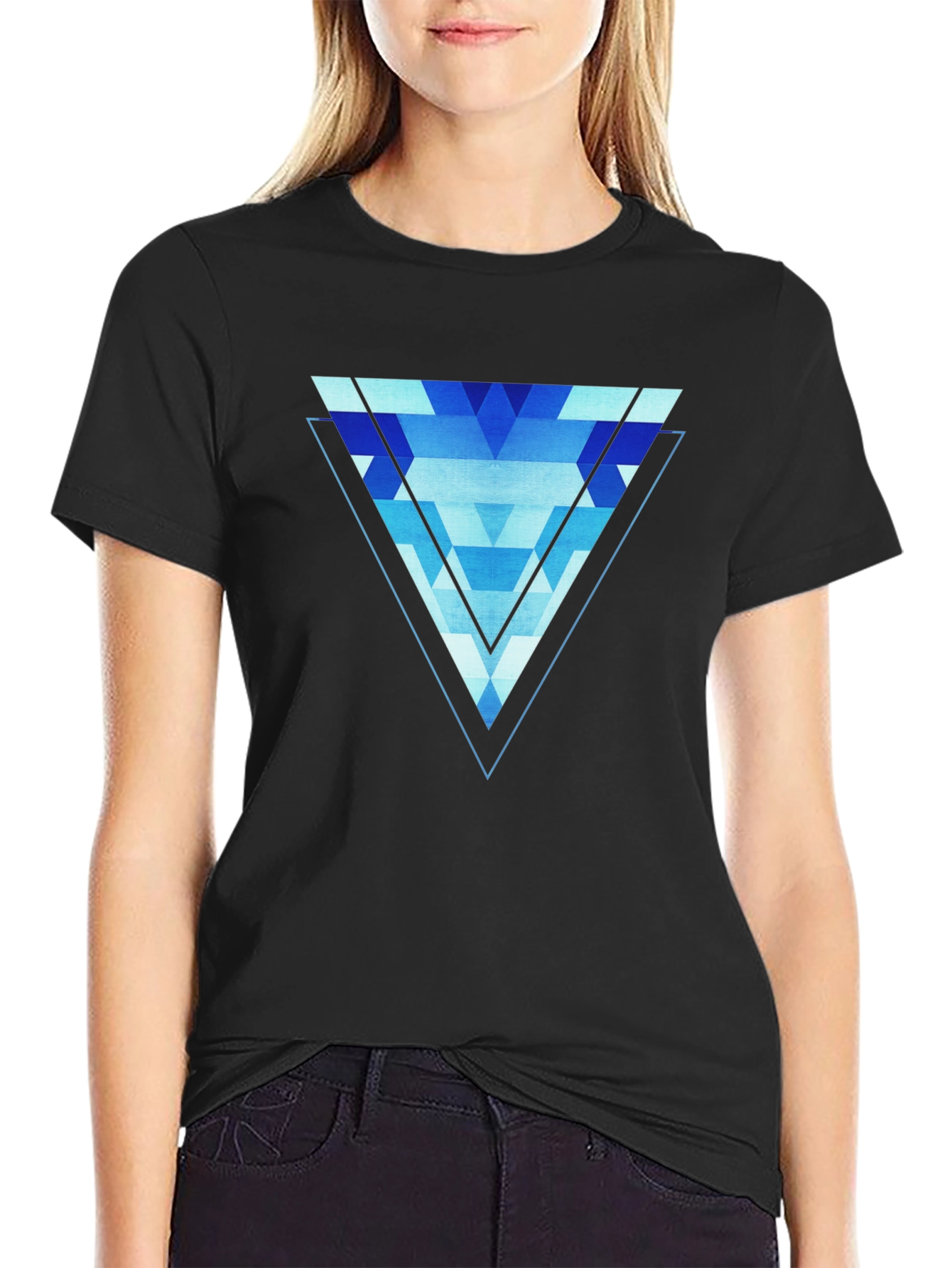Geometric Blue Triangle Graphic Tee
