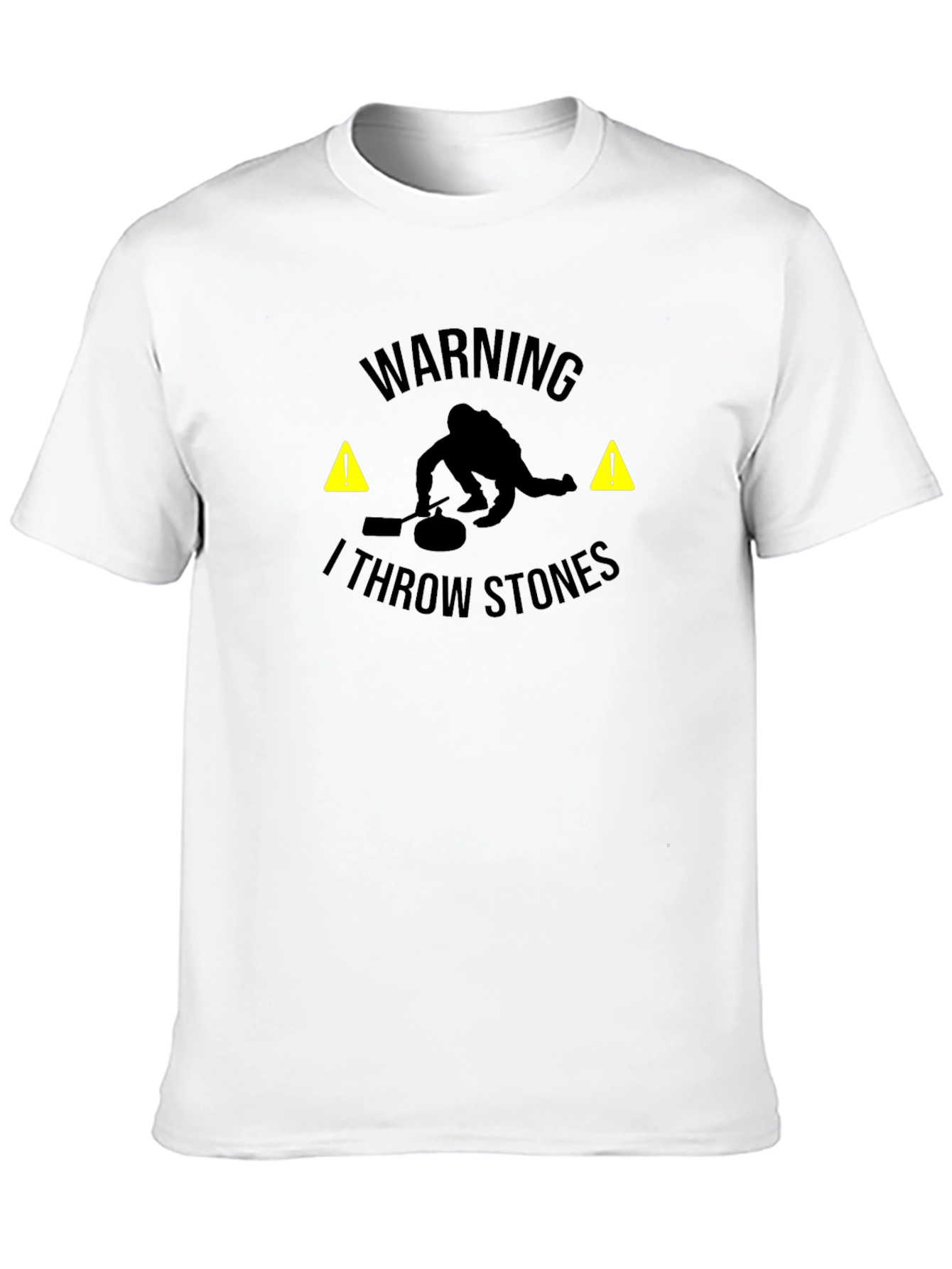 Warning I Throw Stones Black Graphic T-Shirt