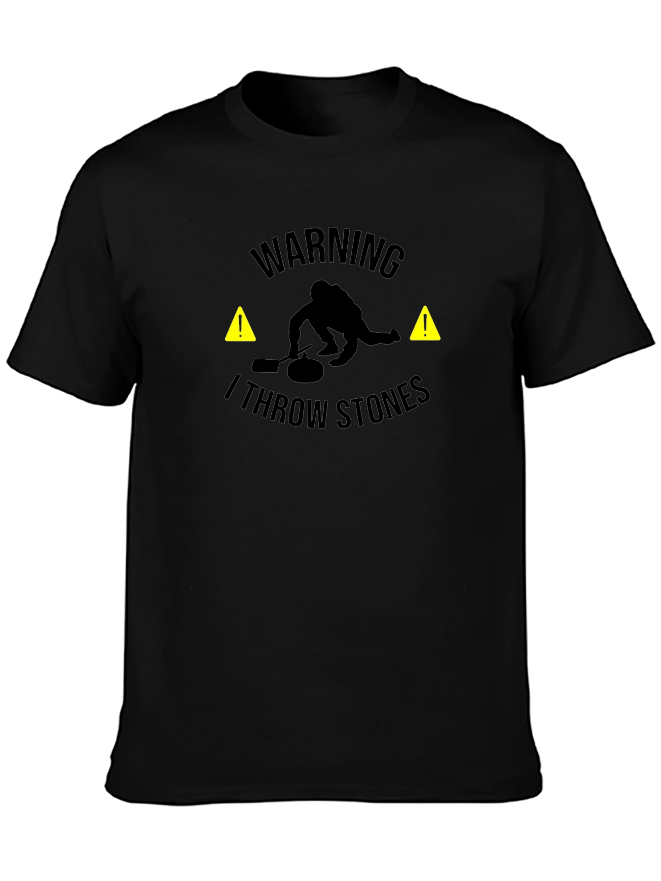 Warning I Throw Stones Black Graphic T-Shirt