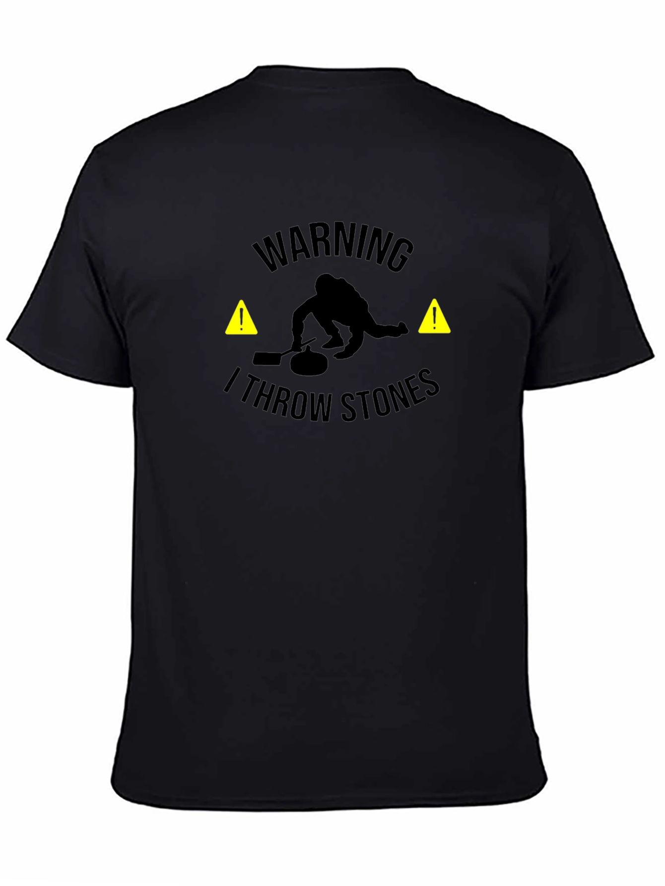 Warning I Throw Stones Black Graphic T-Shirt