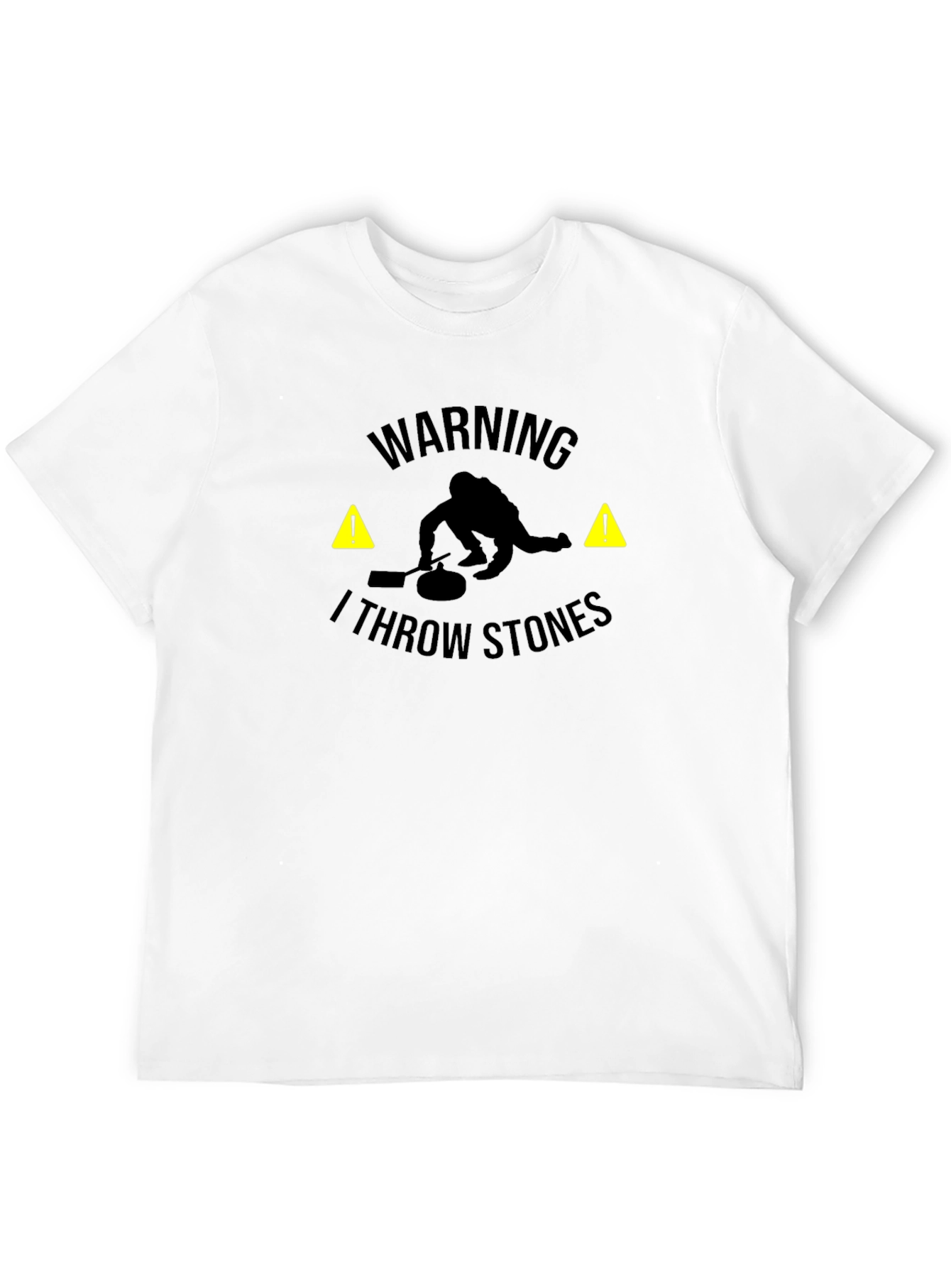 Warning I Throw Stones Black Graphic T-Shirt
