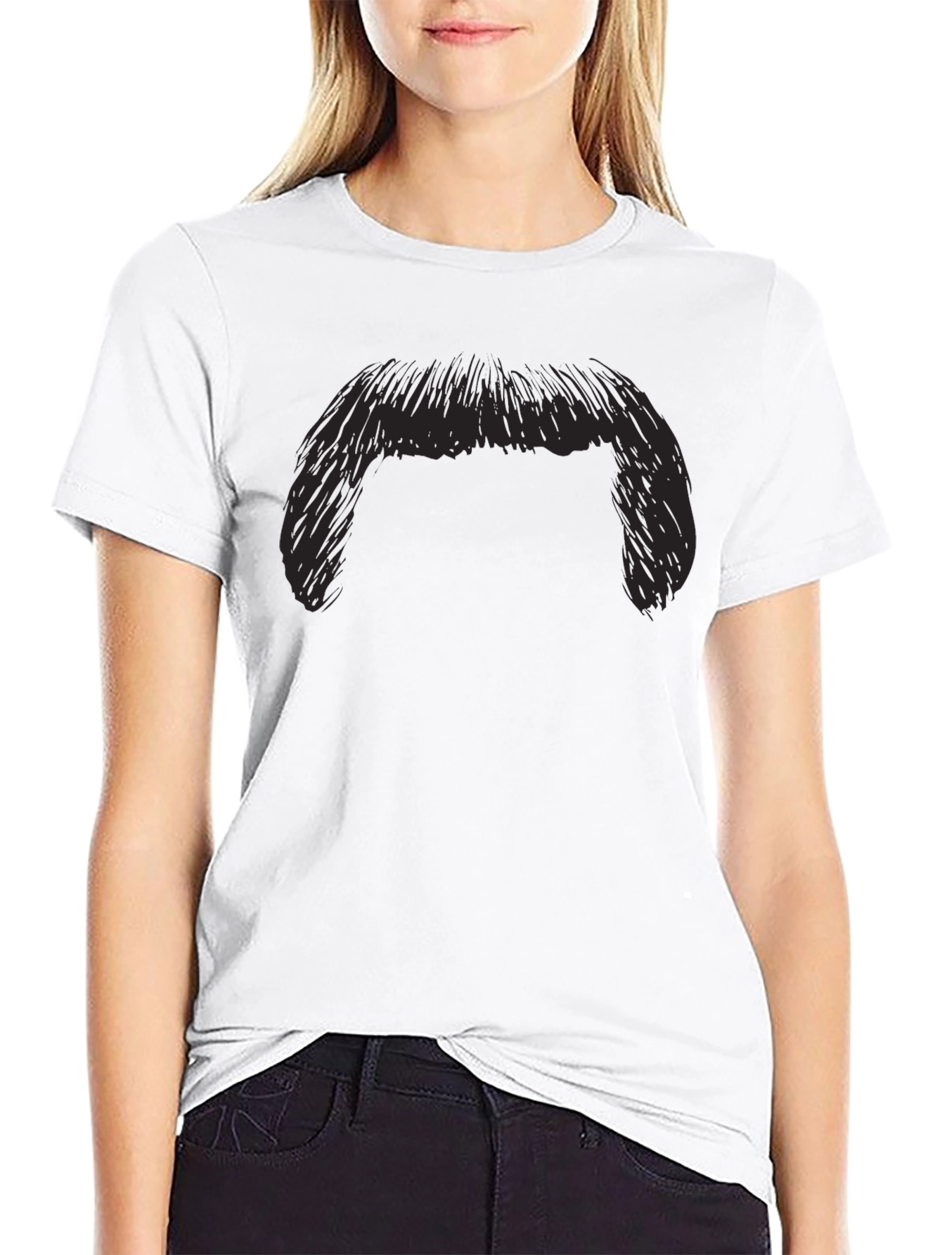 Funny Moustache Graphic Black T-Shirt