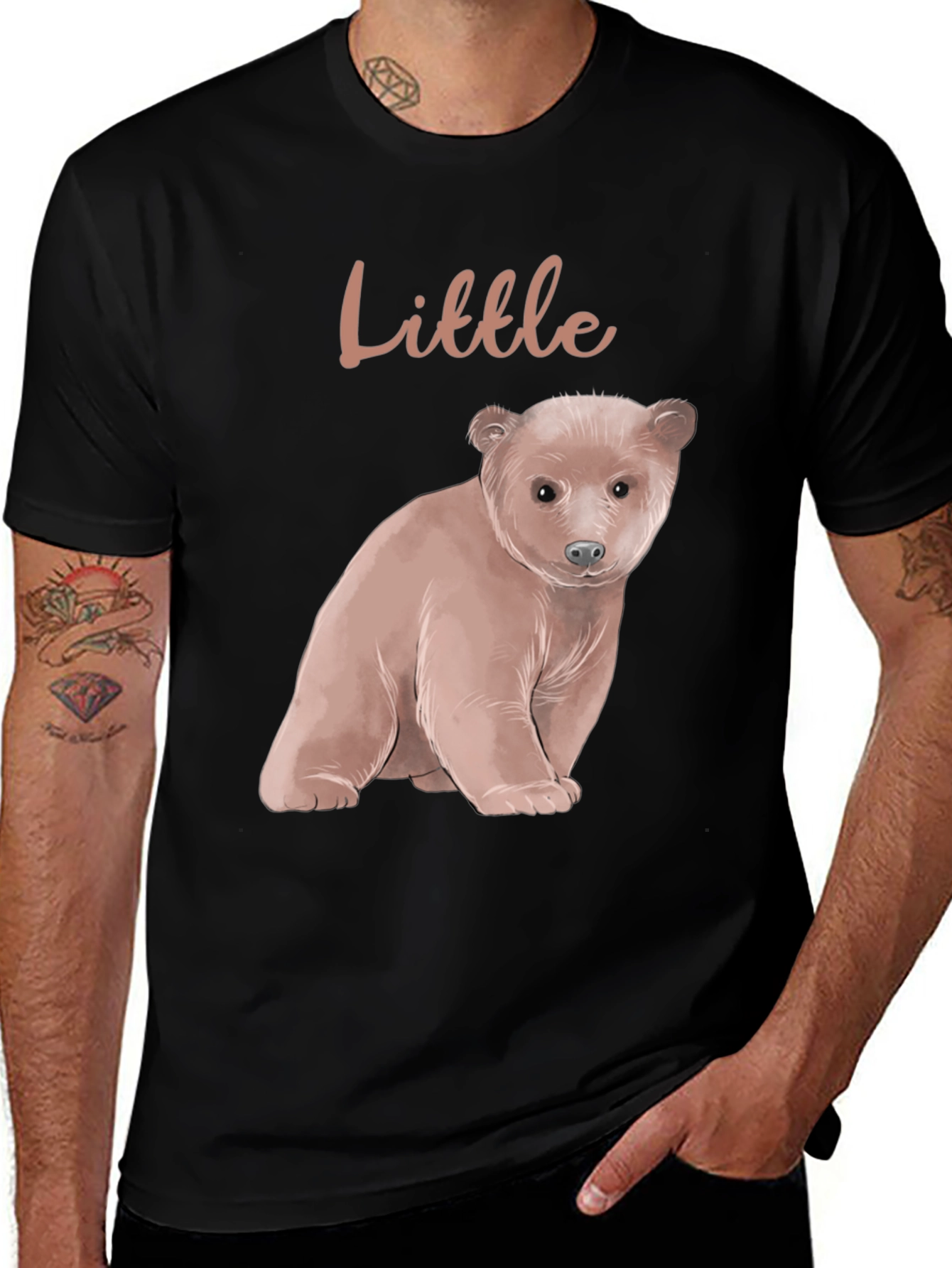 Little Bear Graphic Tee - Black Cotton Blend Shirt