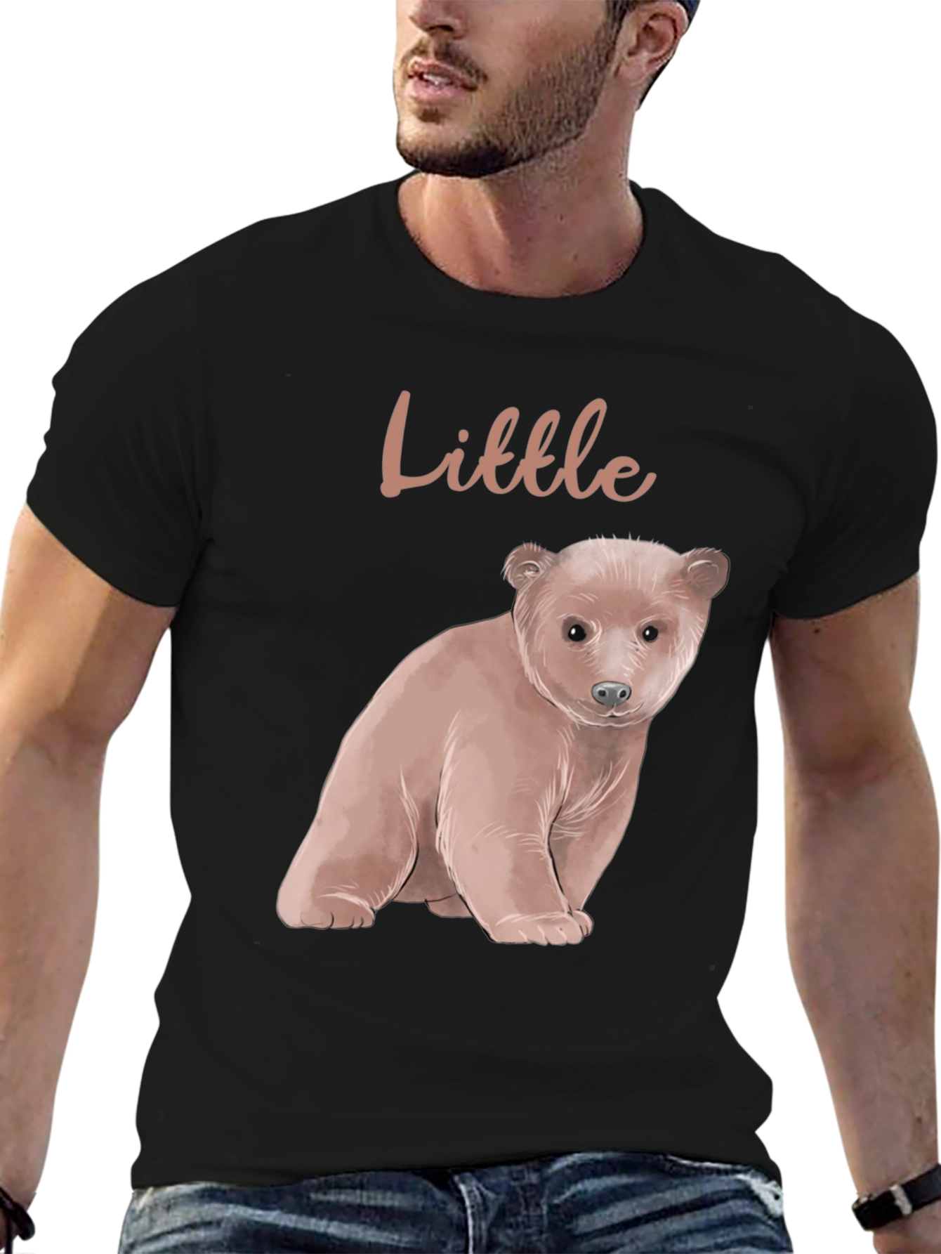Little Bear Graphic Tee - Black Cotton Blend Shirt
