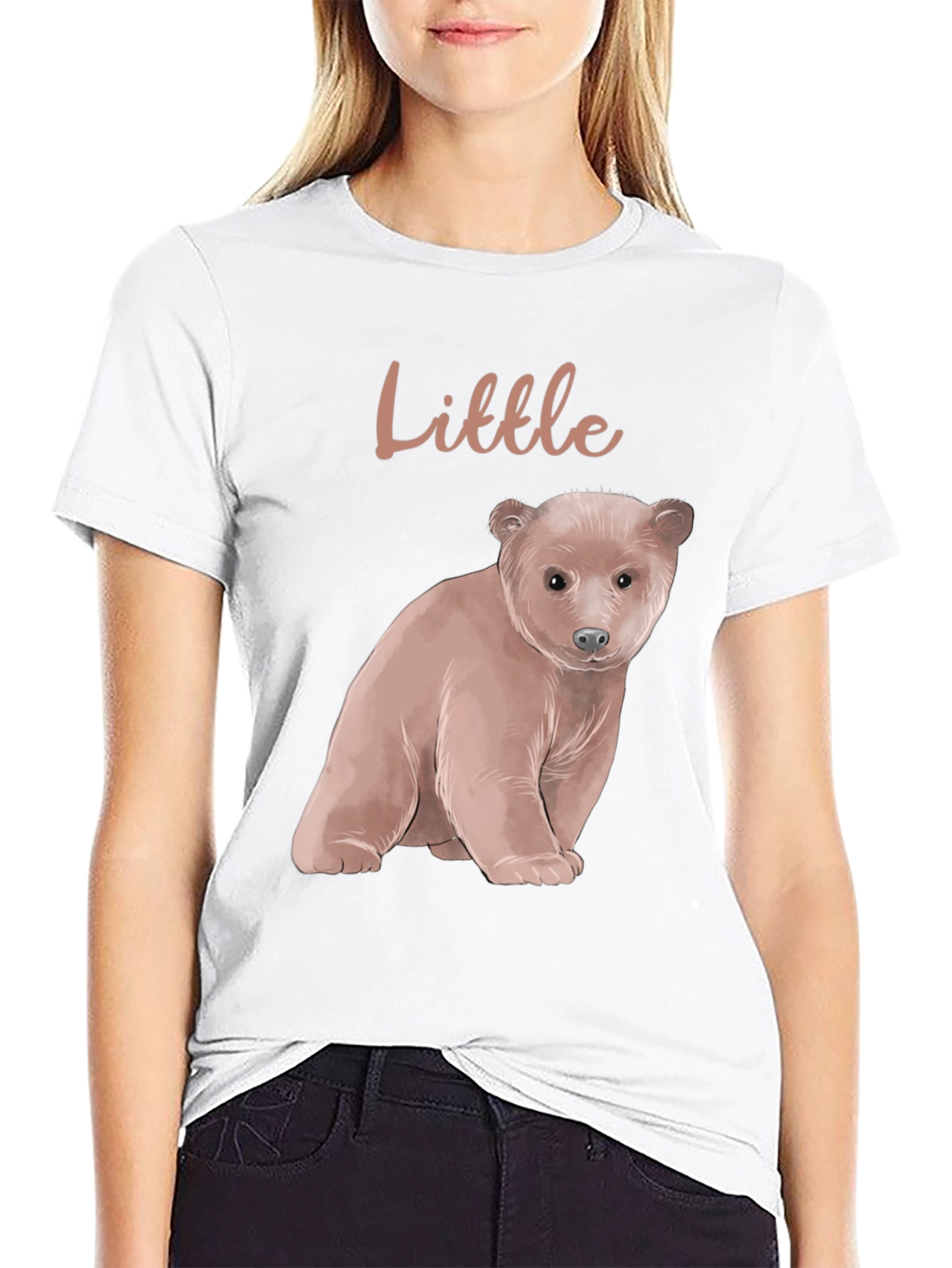 Little Bear Graphic Tee - Black Cotton Blend Shirt