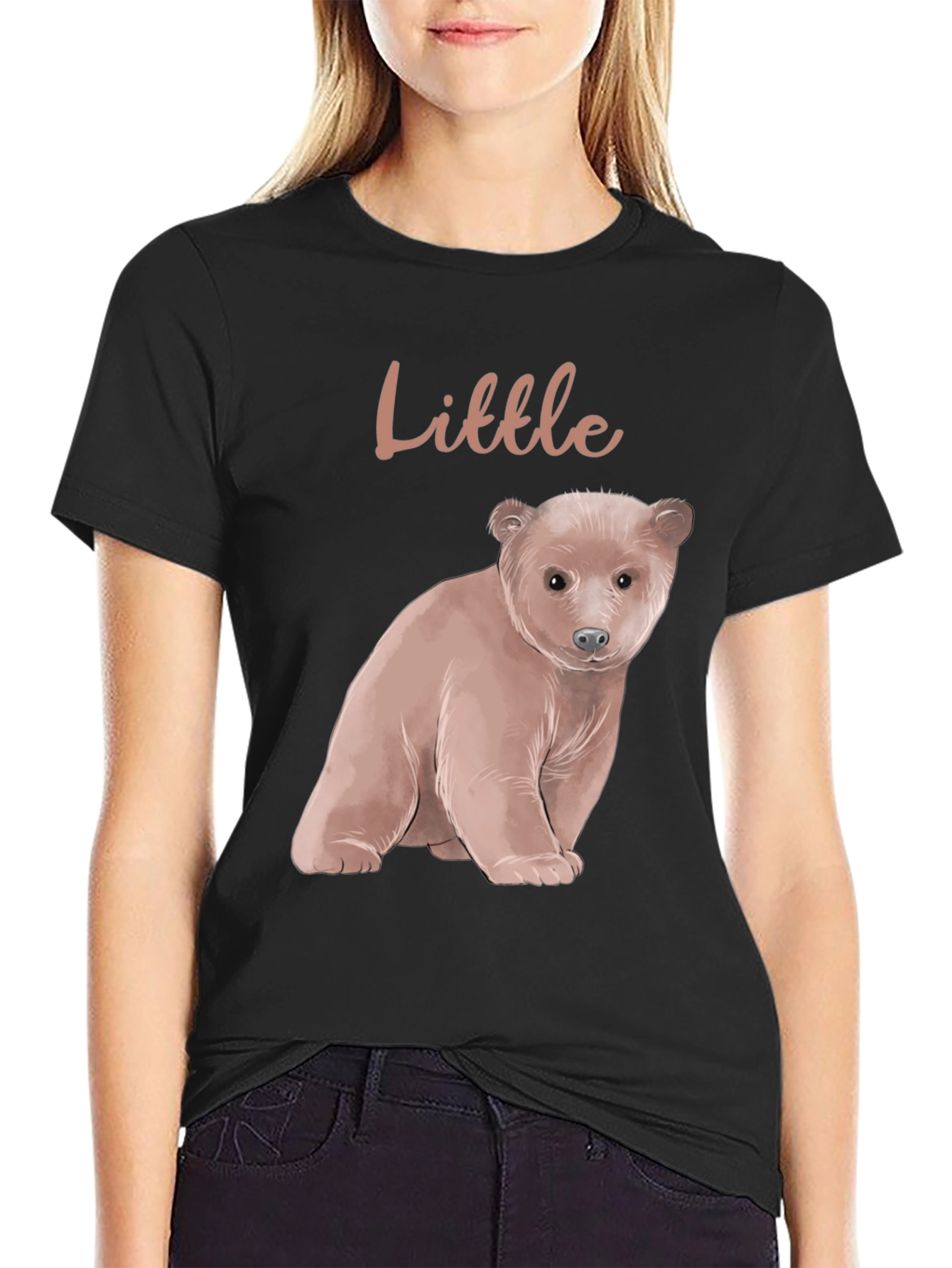 Little Bear Graphic Tee - Black Cotton Blend Shirt