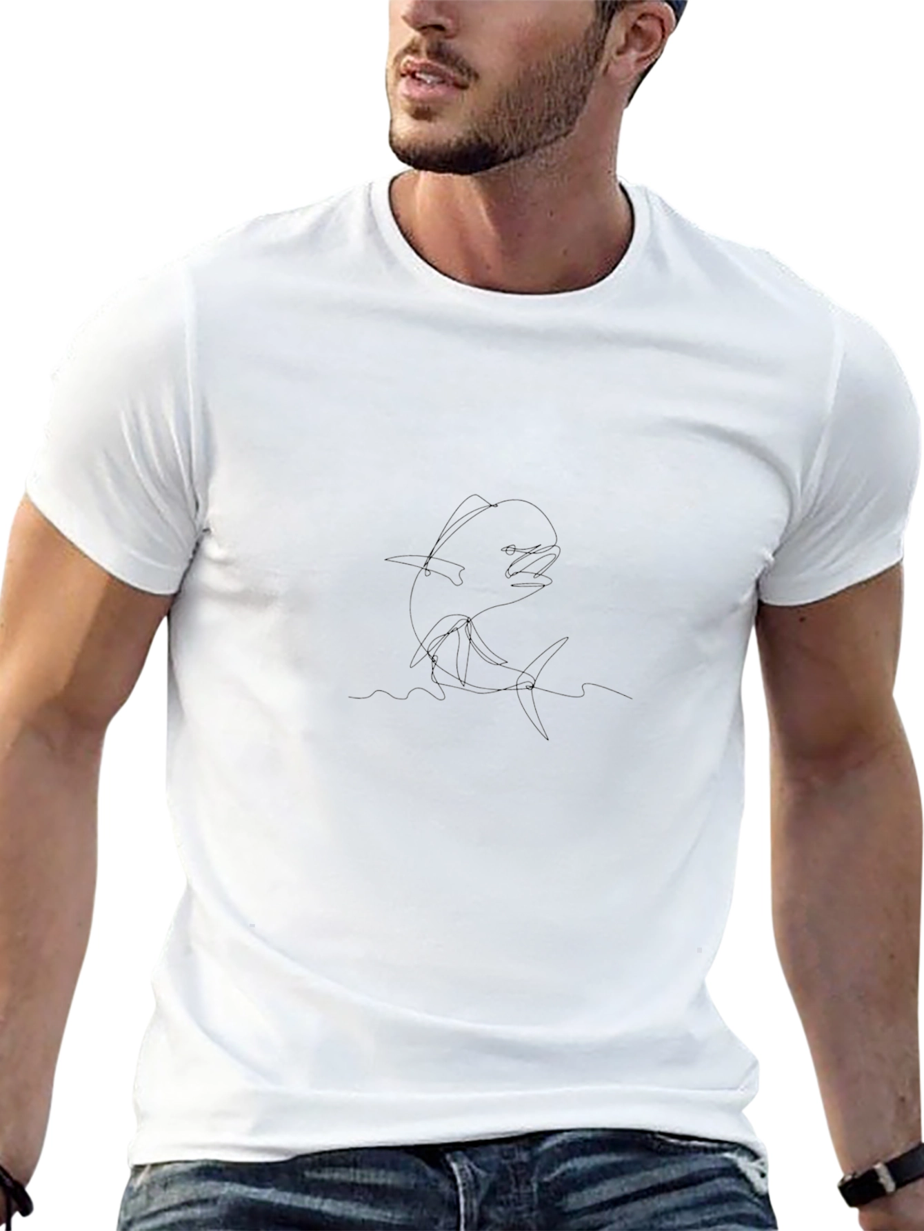 Mens Black T-Shirt - Minimalist Fish Design