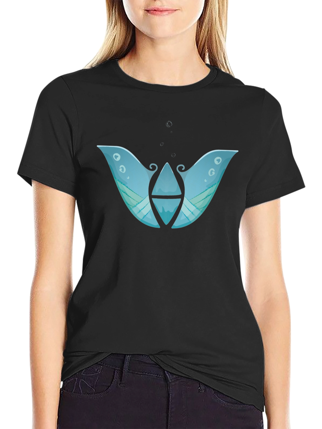 Abstract Blue Graphic Print Black T-Shirt