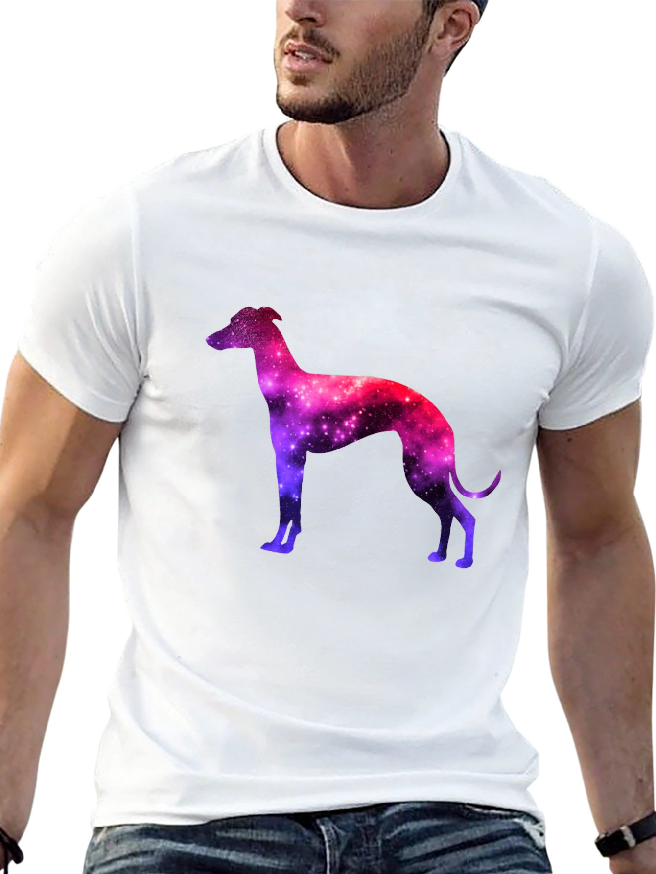 Galaxy Greyhound Graphic Tee - Stylish Mens Black T-Shirt