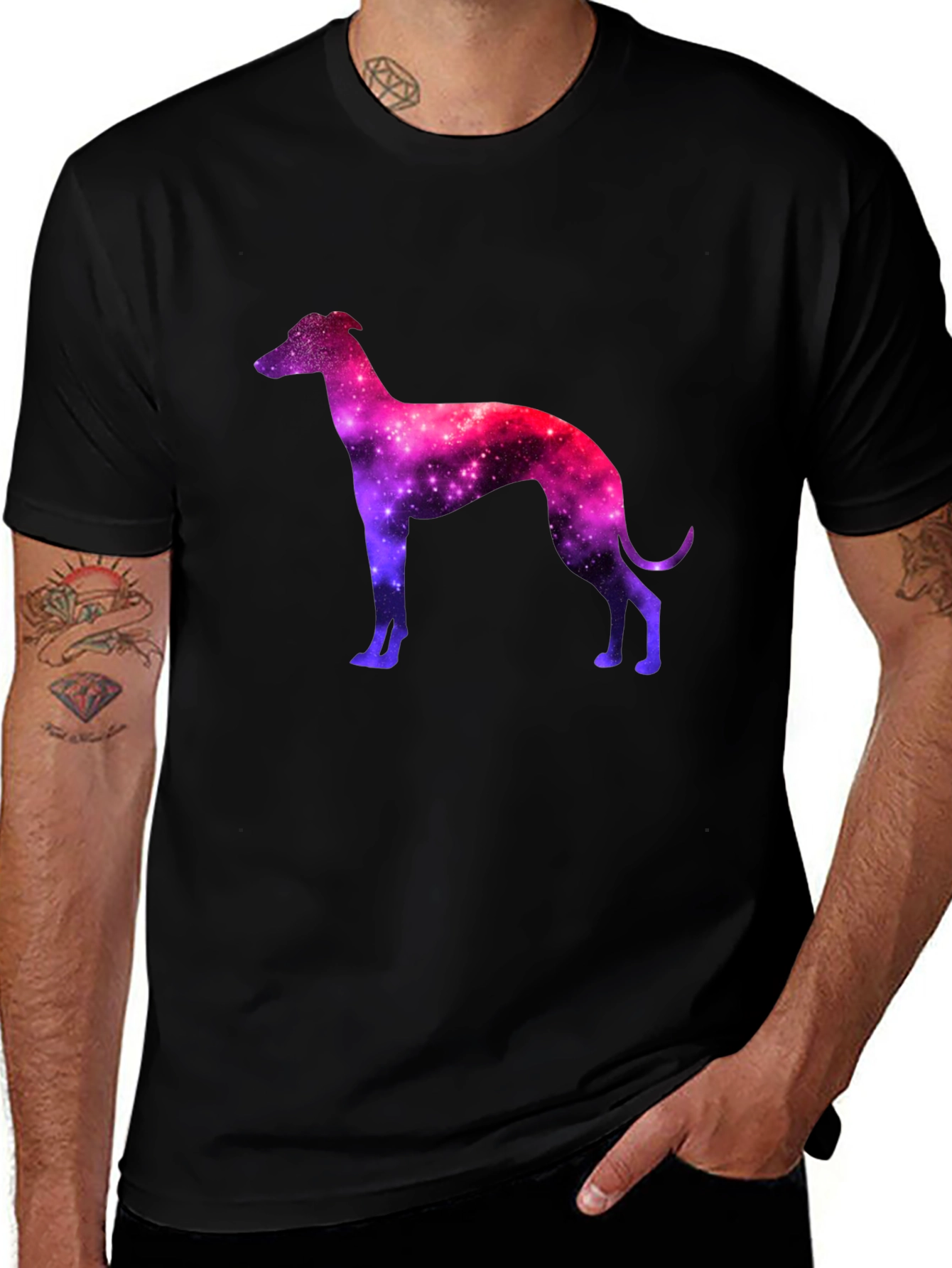 Galaxy Greyhound Graphic Tee - Stylish Mens Black T-Shirt