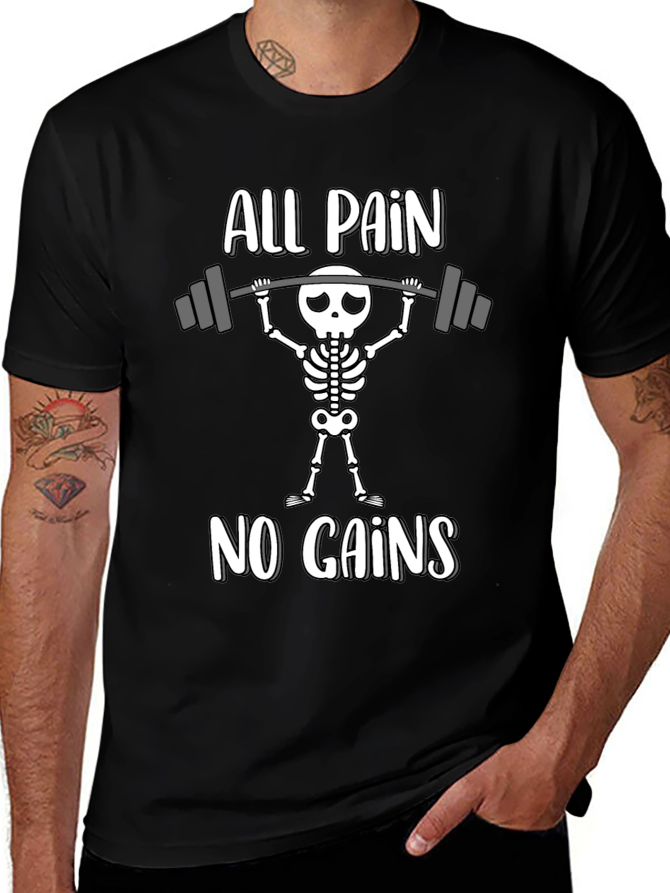 All Pain No Gains Skeleton Gym T-Shirt