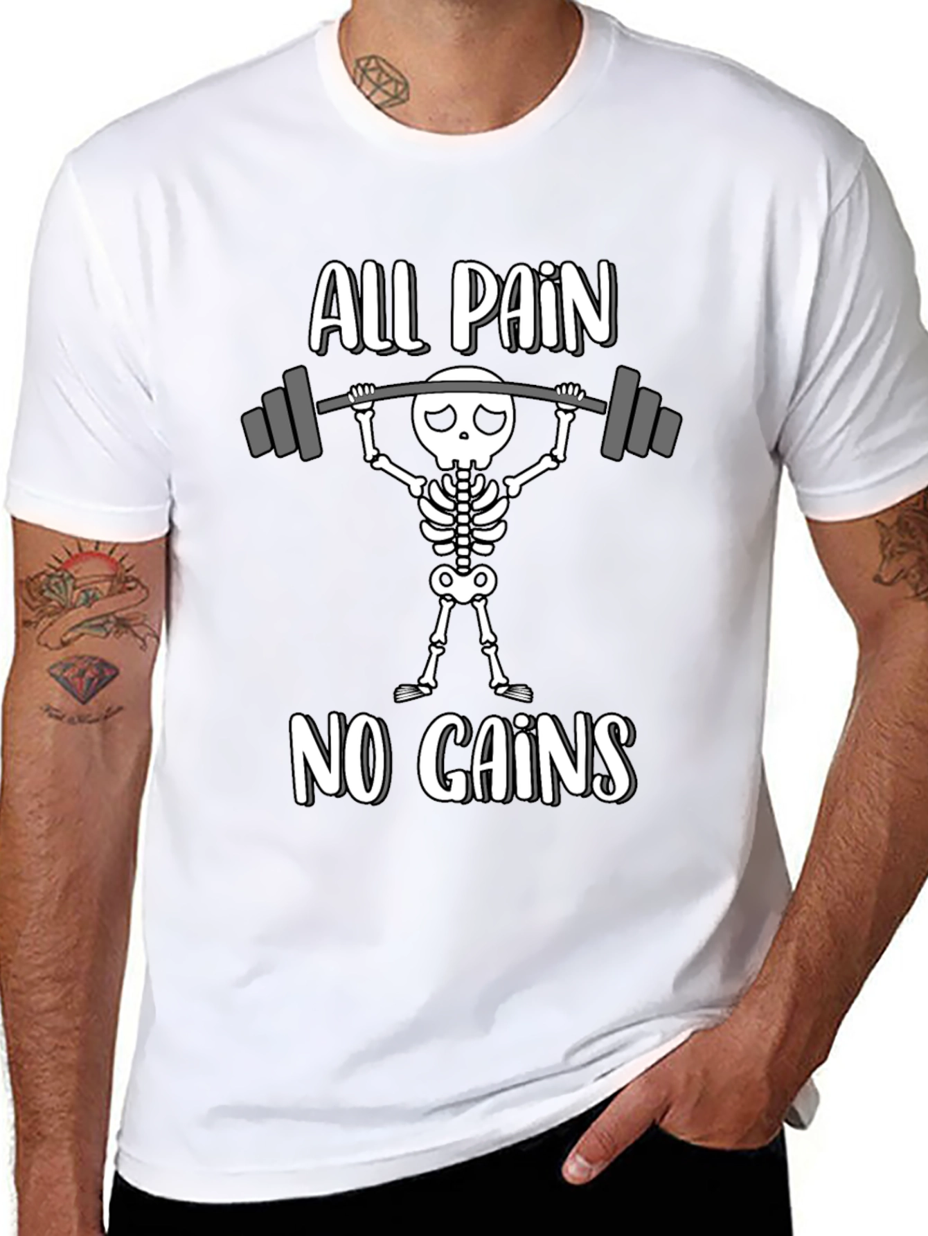 All Pain No Gains Skeleton Gym T-Shirt